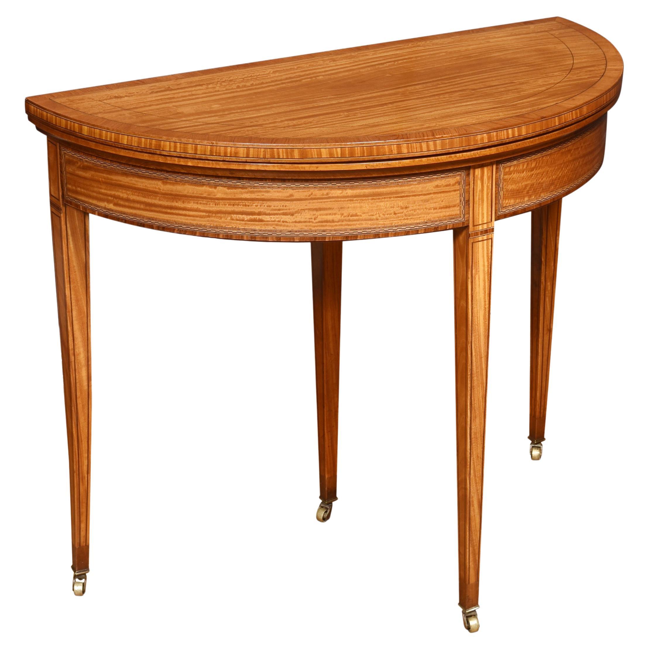 Satinwood Demilune Card Table For Sale