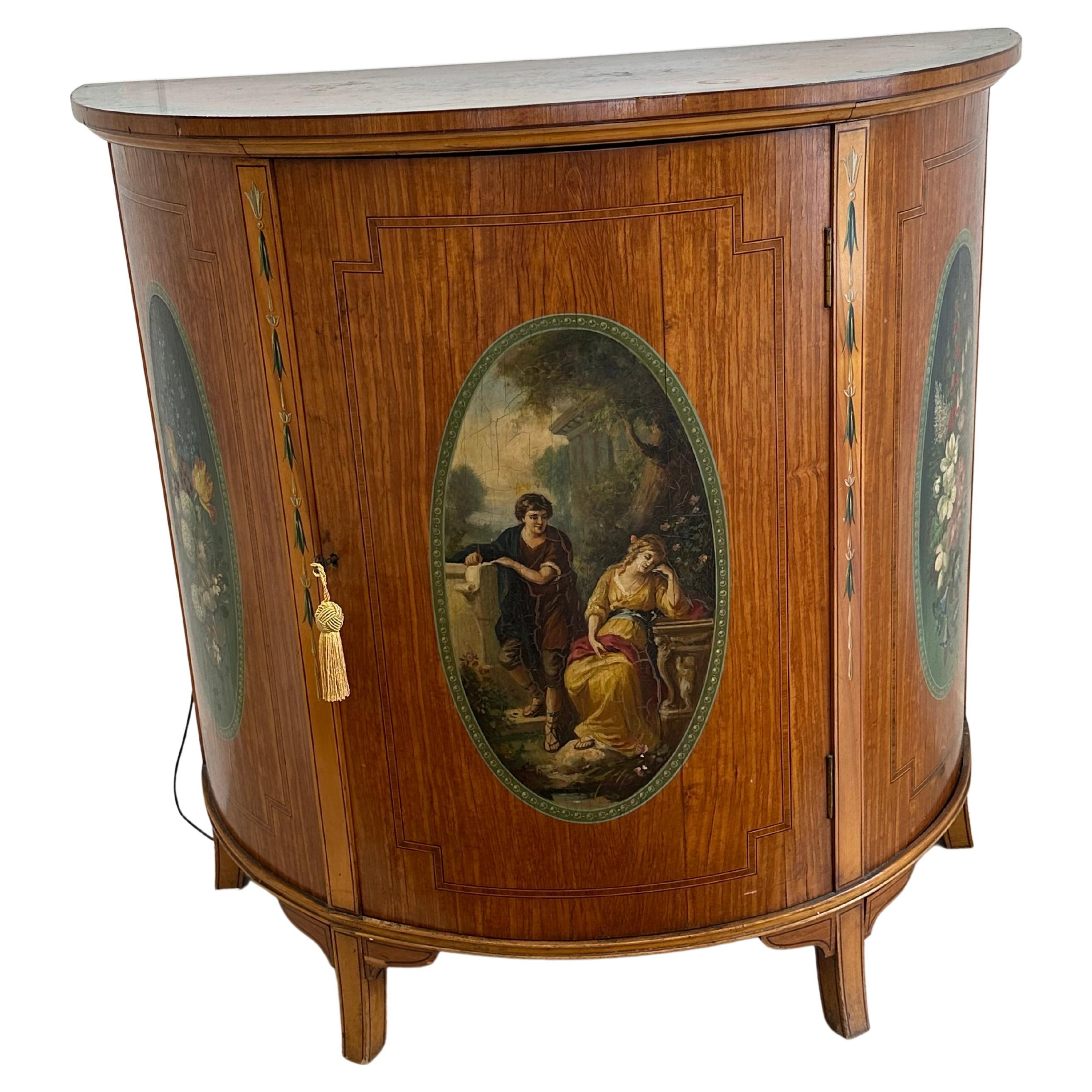 Satinwood Demilune Painted Commode