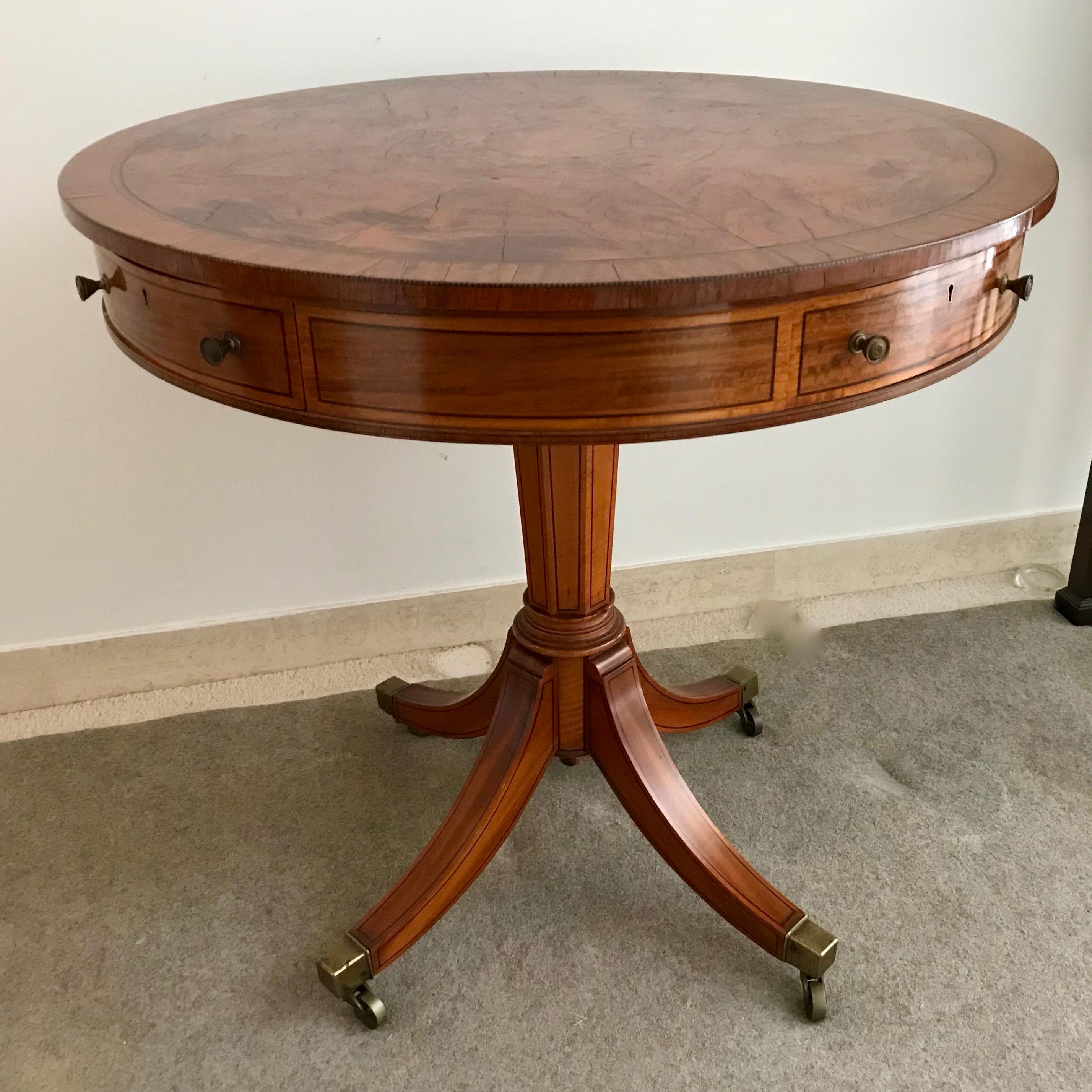 Satinwood Drum Table In Good Condition In West Palm Beach, FL
