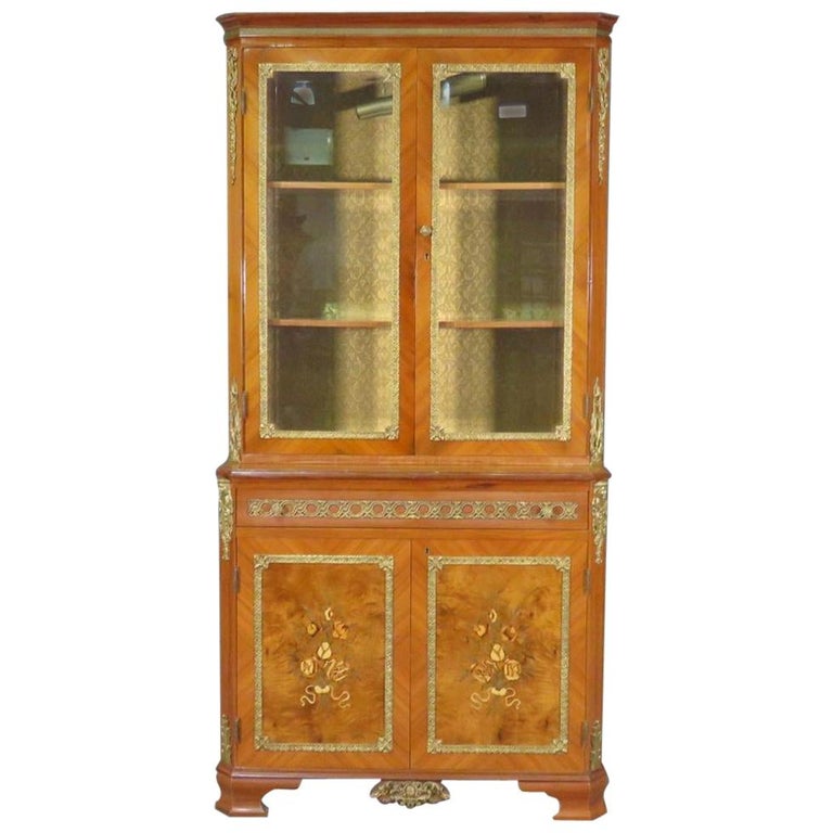Satinwood French Louis XV Bronze Mounted China Cabinet, circa 1930s For ...