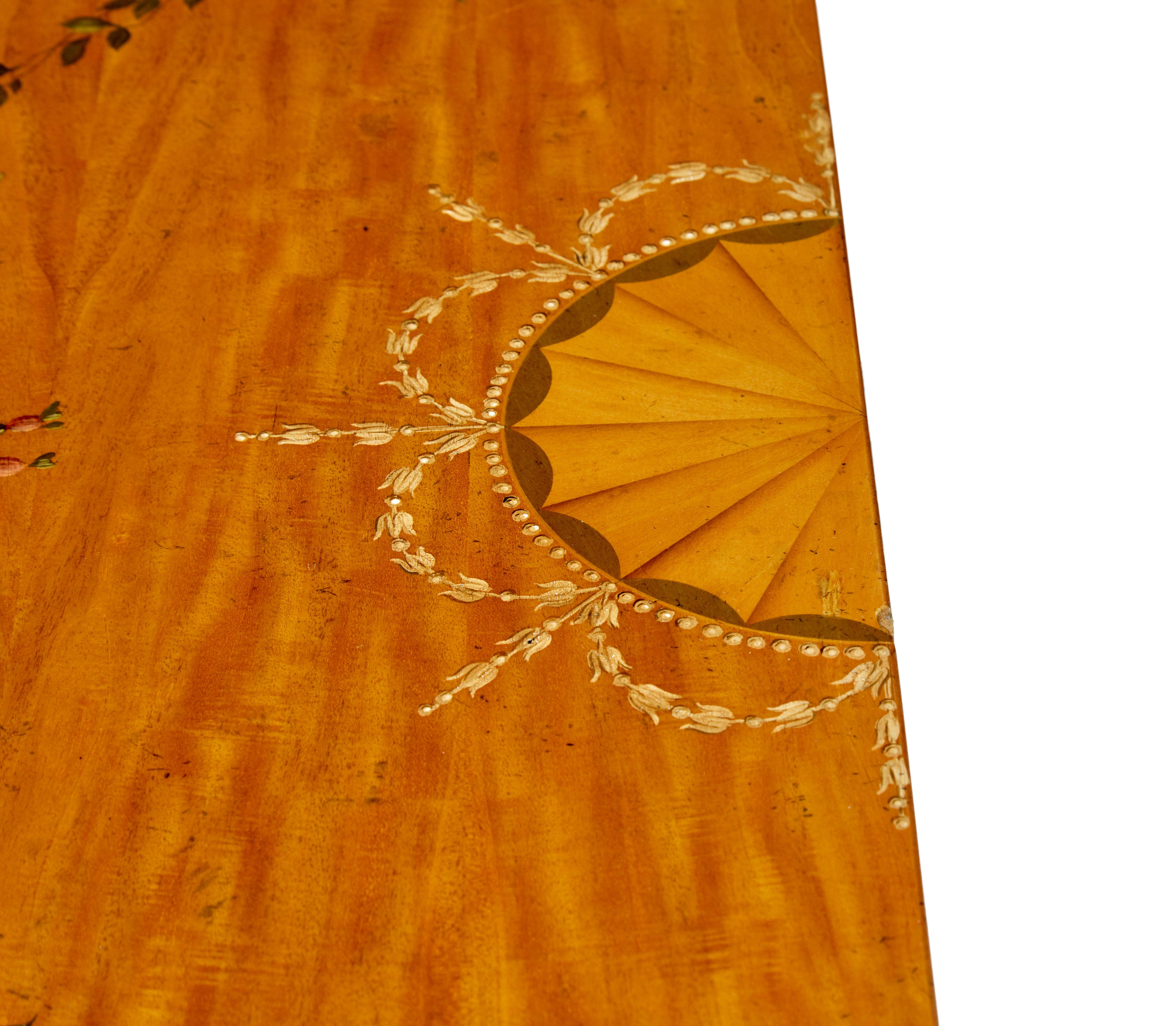Hand-Crafted Satinwood hand painted demi lune table in the Adams style For Sale