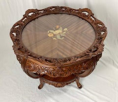 Satinwood Inlaid Coffee Table with Lazy Susan Tray Table
