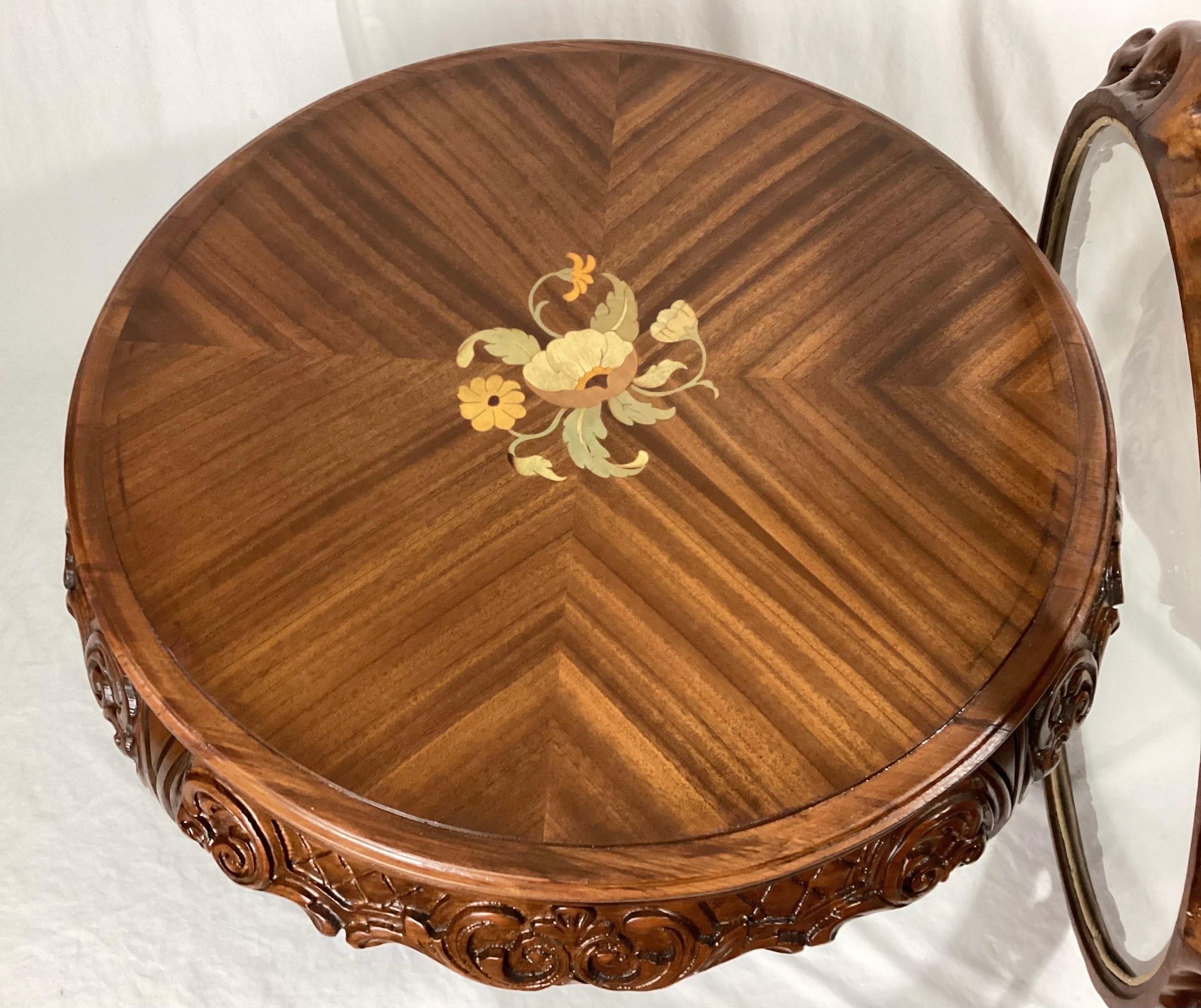 Mid-20th Century Satinwood Inlaid Coffee Table with Lazy Susan Tray Table For Sale