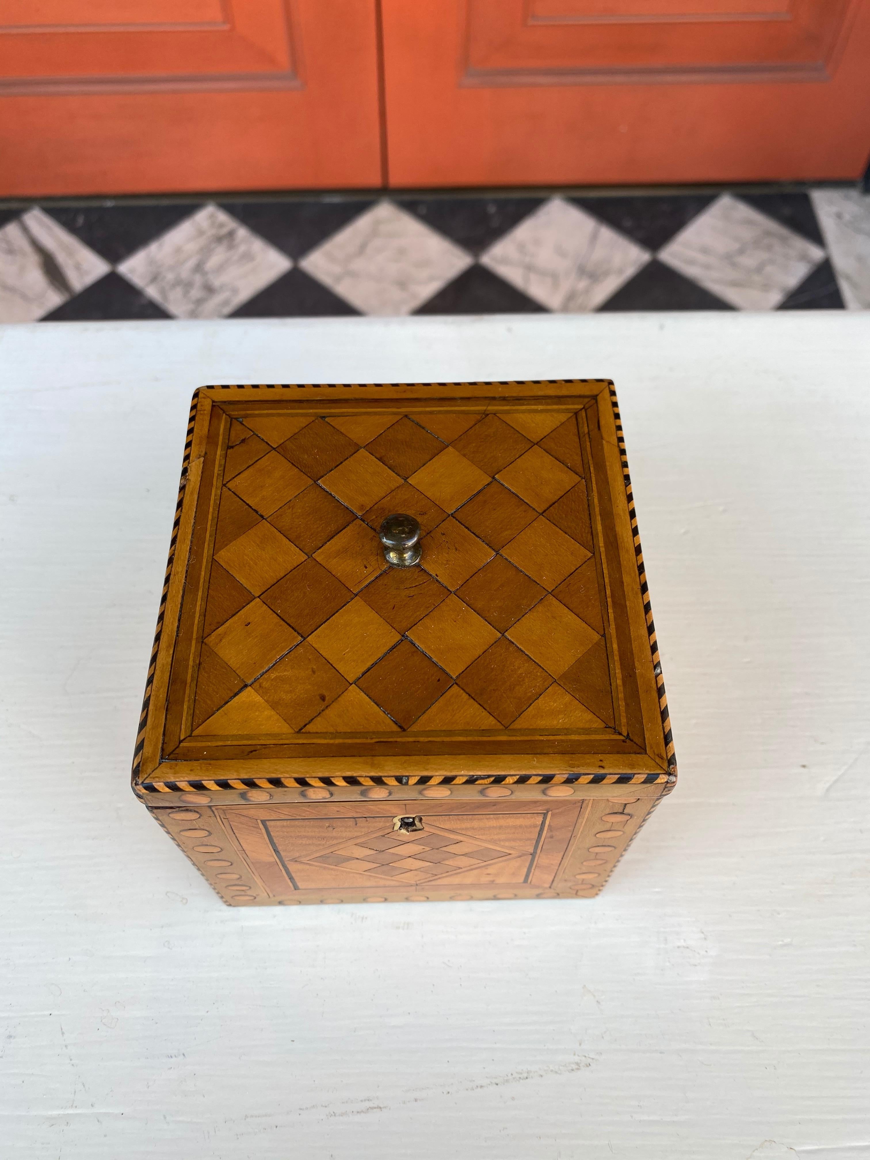 Late 18th Century Satinwood inlaid cube tea caddy