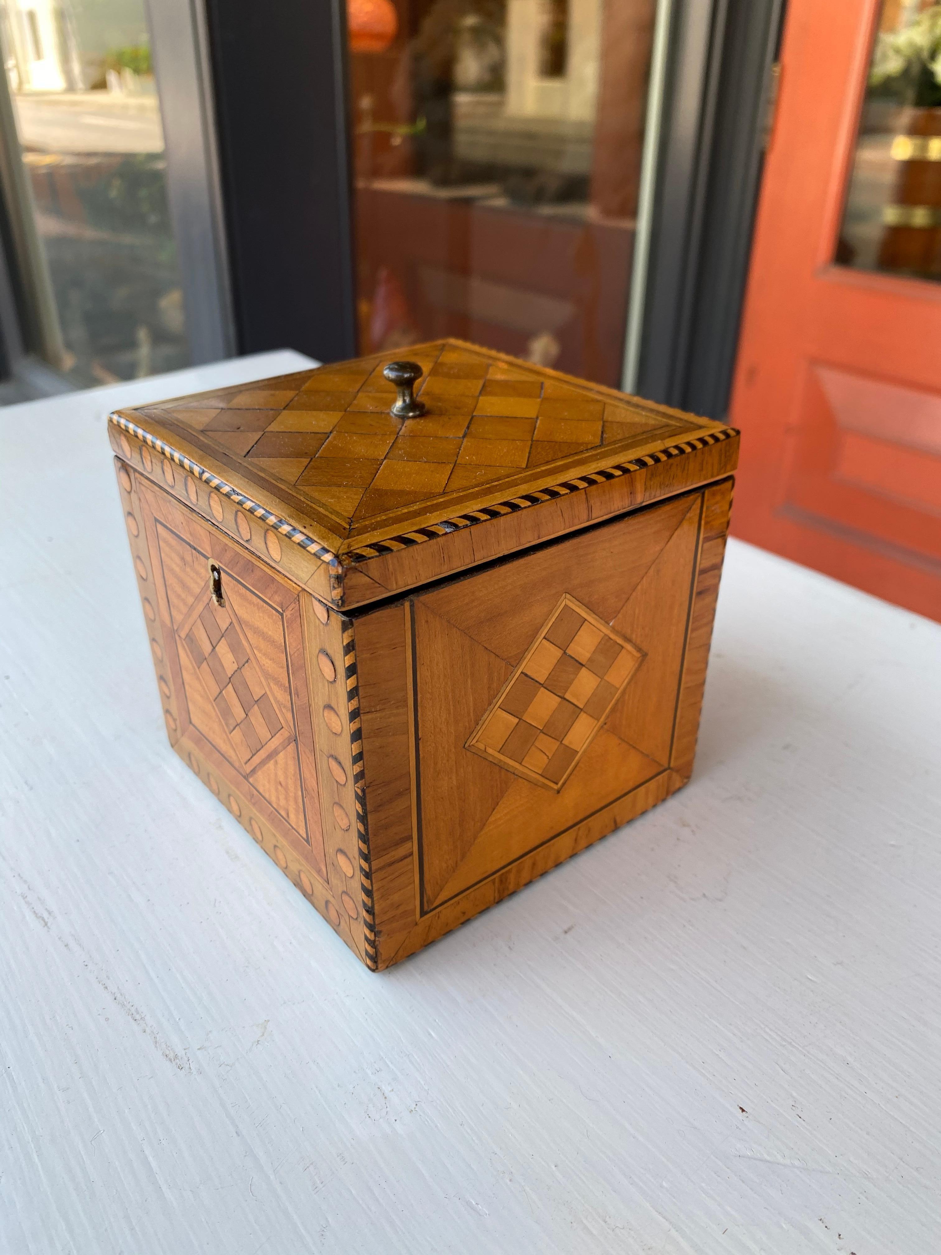 Satinwood inlaid cube tea caddy 1