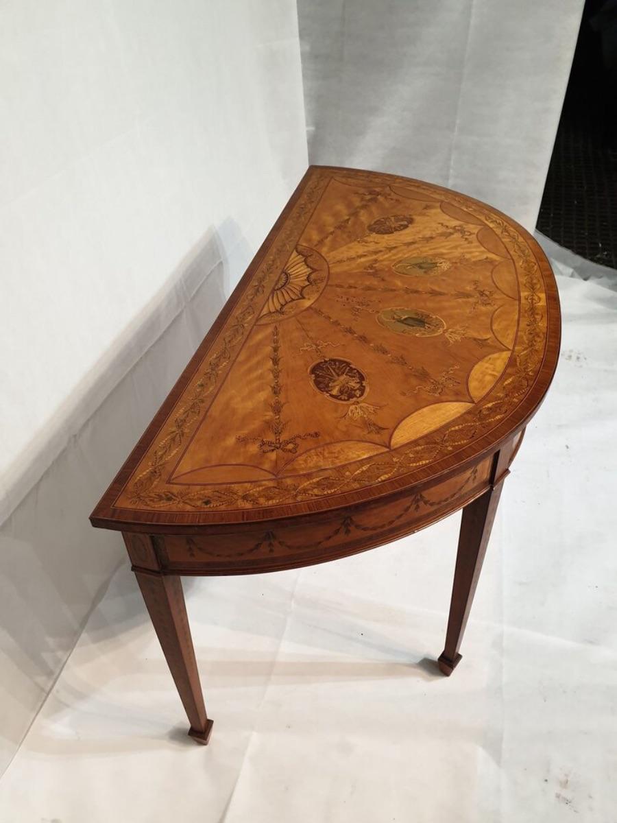 English Satinwood Inlaid Demilune Pier Table, circa 1800 For Sale