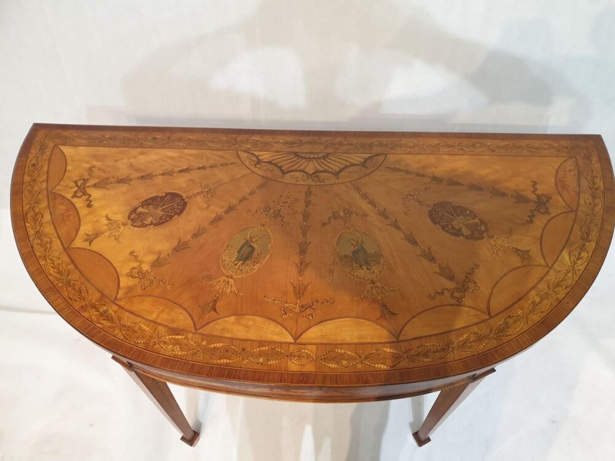 Satinwood Inlaid Demilune Pier Table, circa 1800 In Good Condition For Sale In Lincoln, GB