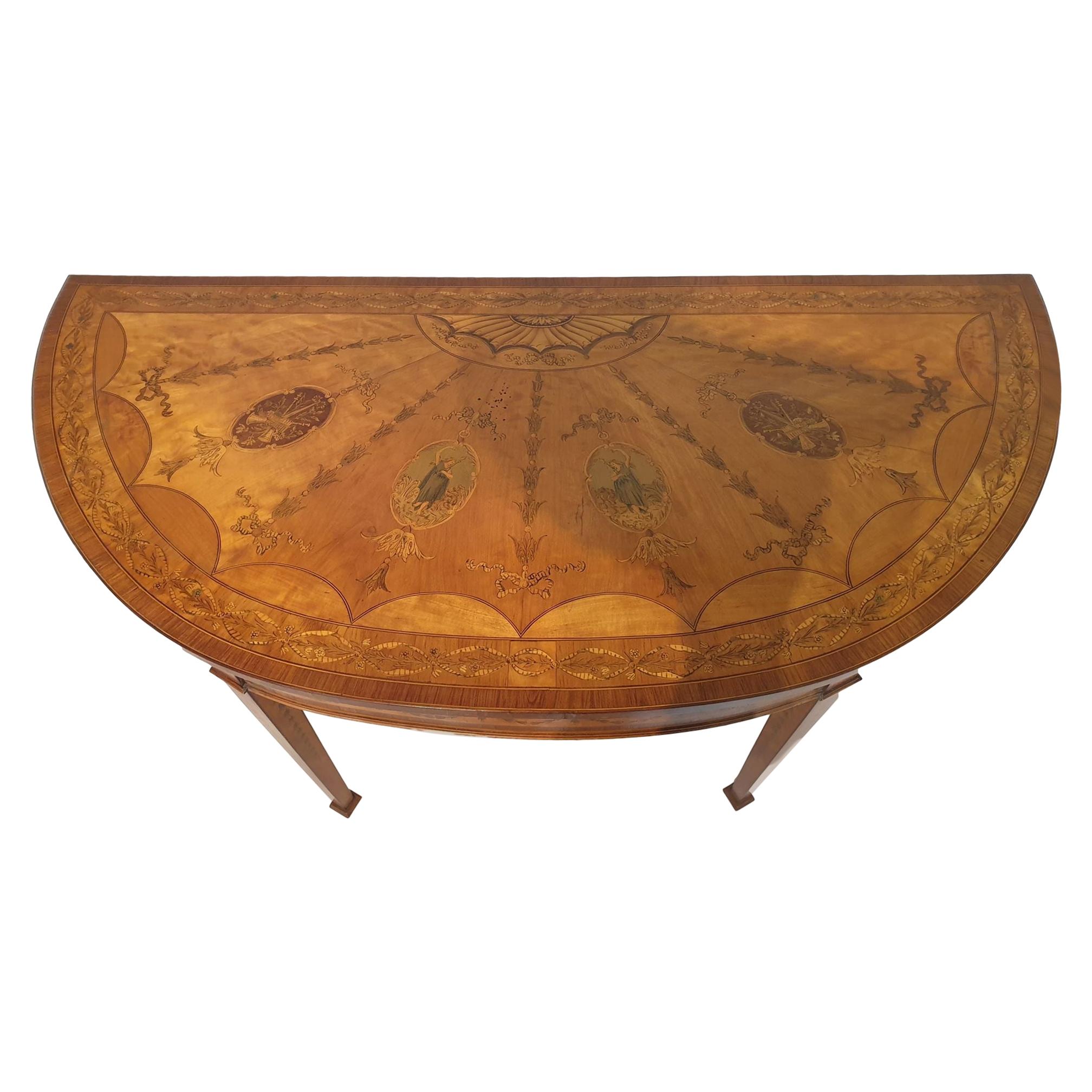 Satinwood Inlaid Demilune Pier Table, circa 1800 For Sale