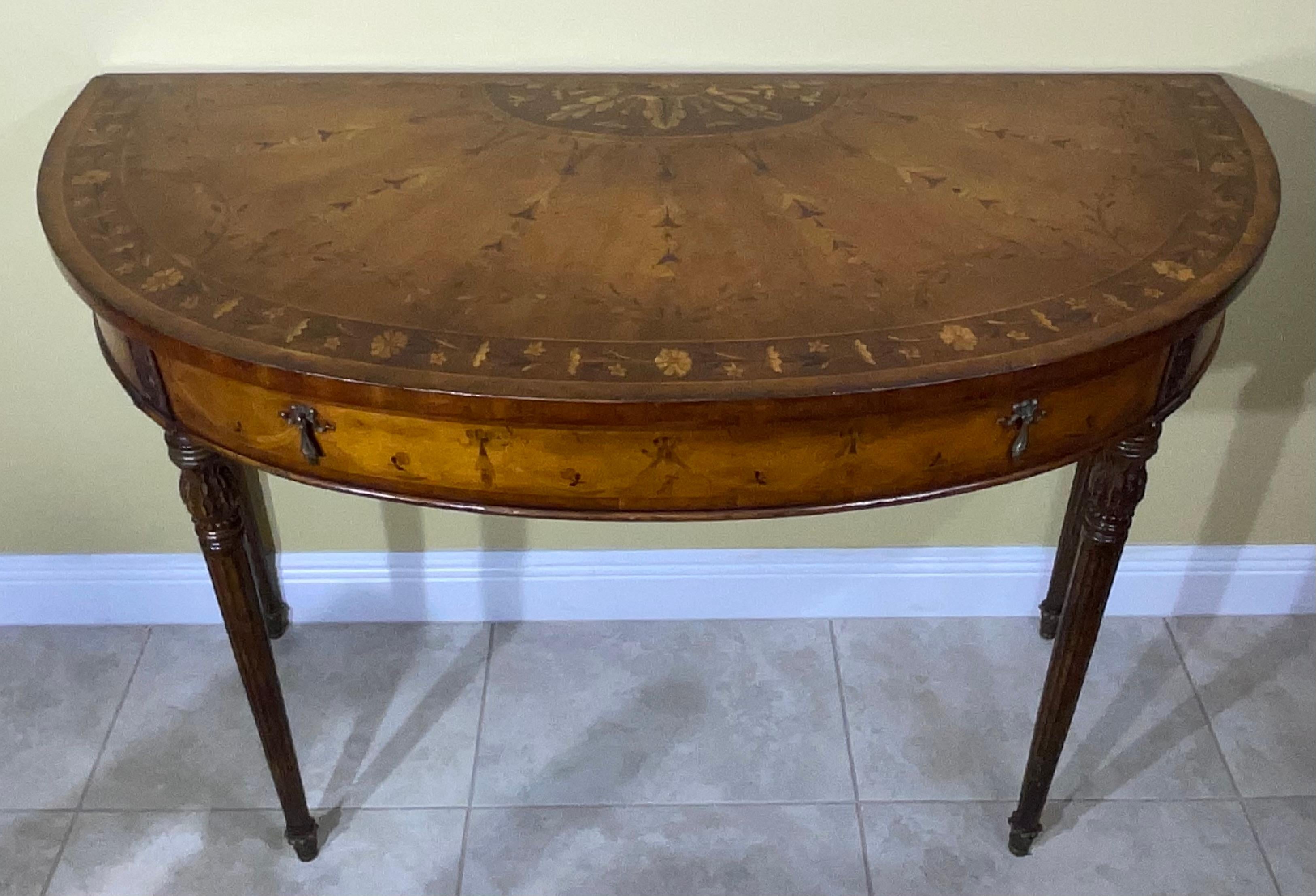Satinwood Inlaid Demilune Pier Table  For Sale 8