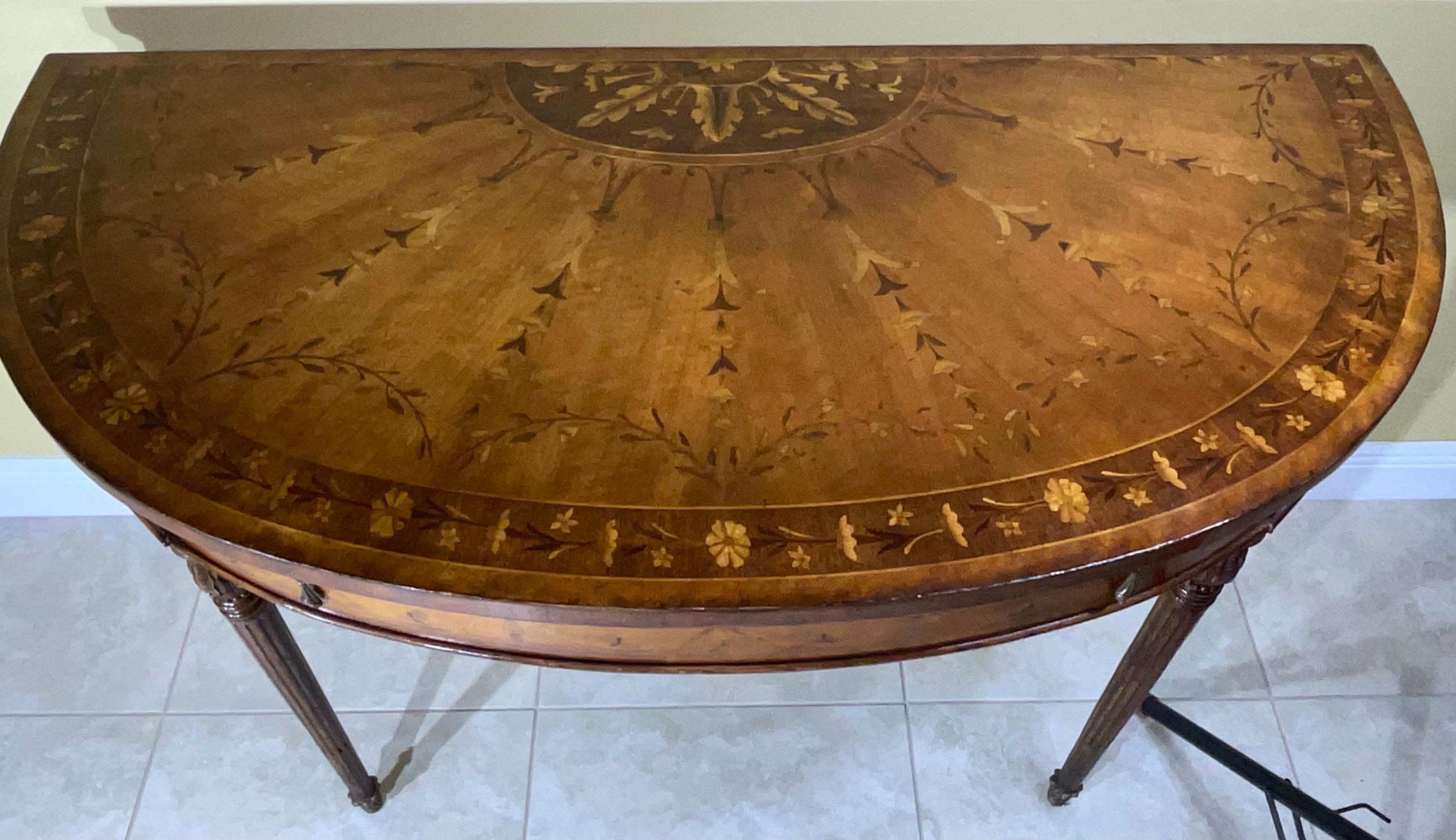 Satinwood Inlaid Demilune Pier Table  In Good Condition For Sale In Delray Beach, FL