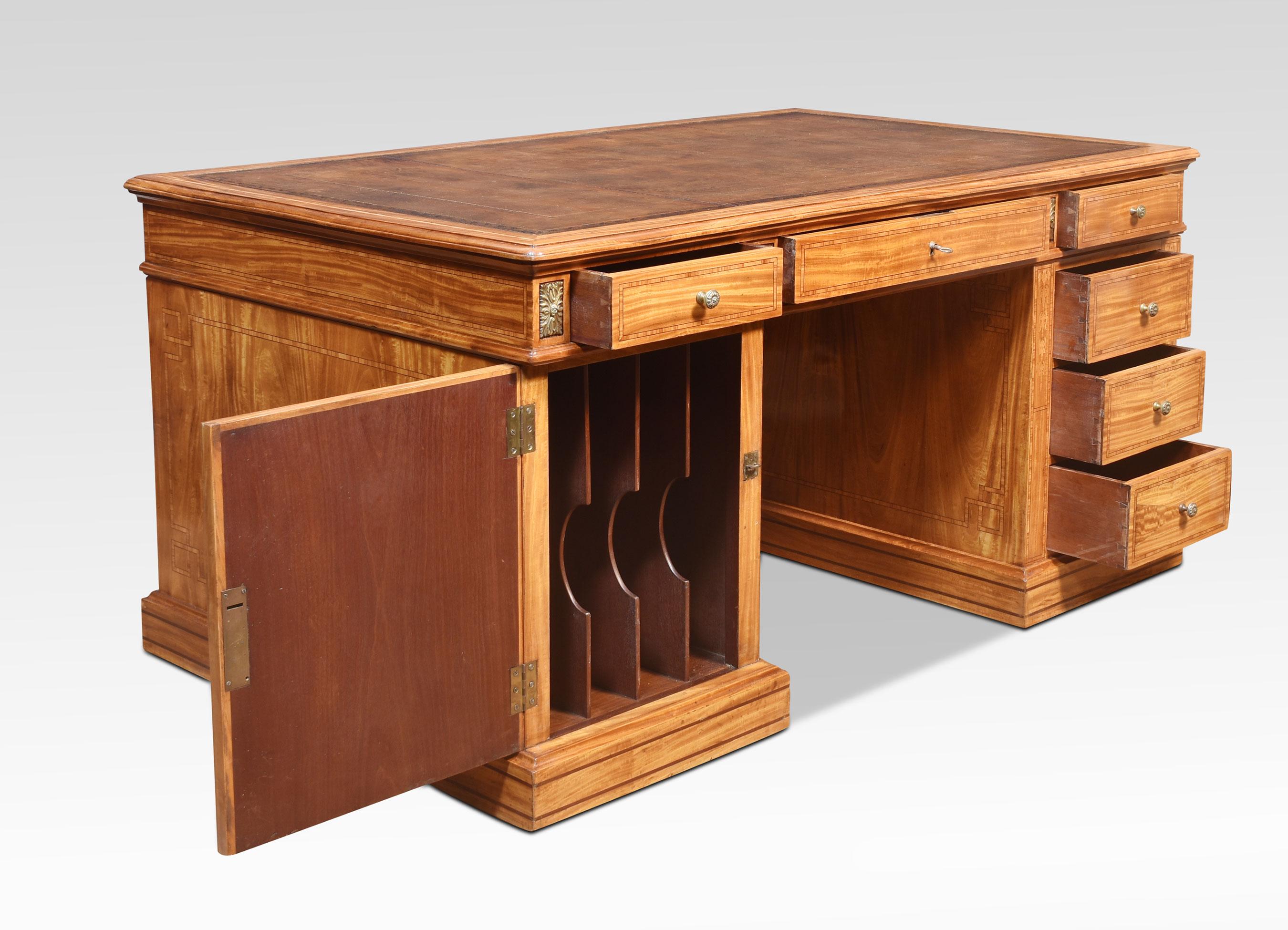 British Satinwood Inlaid Partners Desk For Sale
