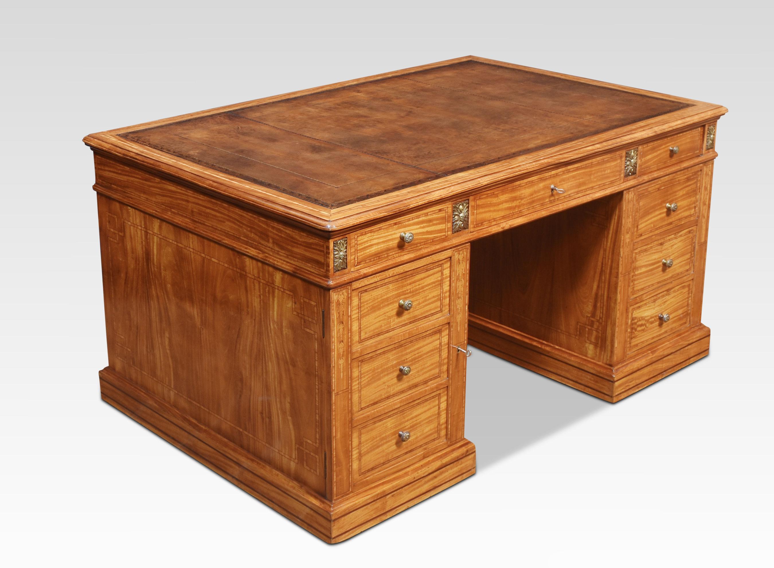 20th Century Satinwood Inlaid Partners Desk For Sale