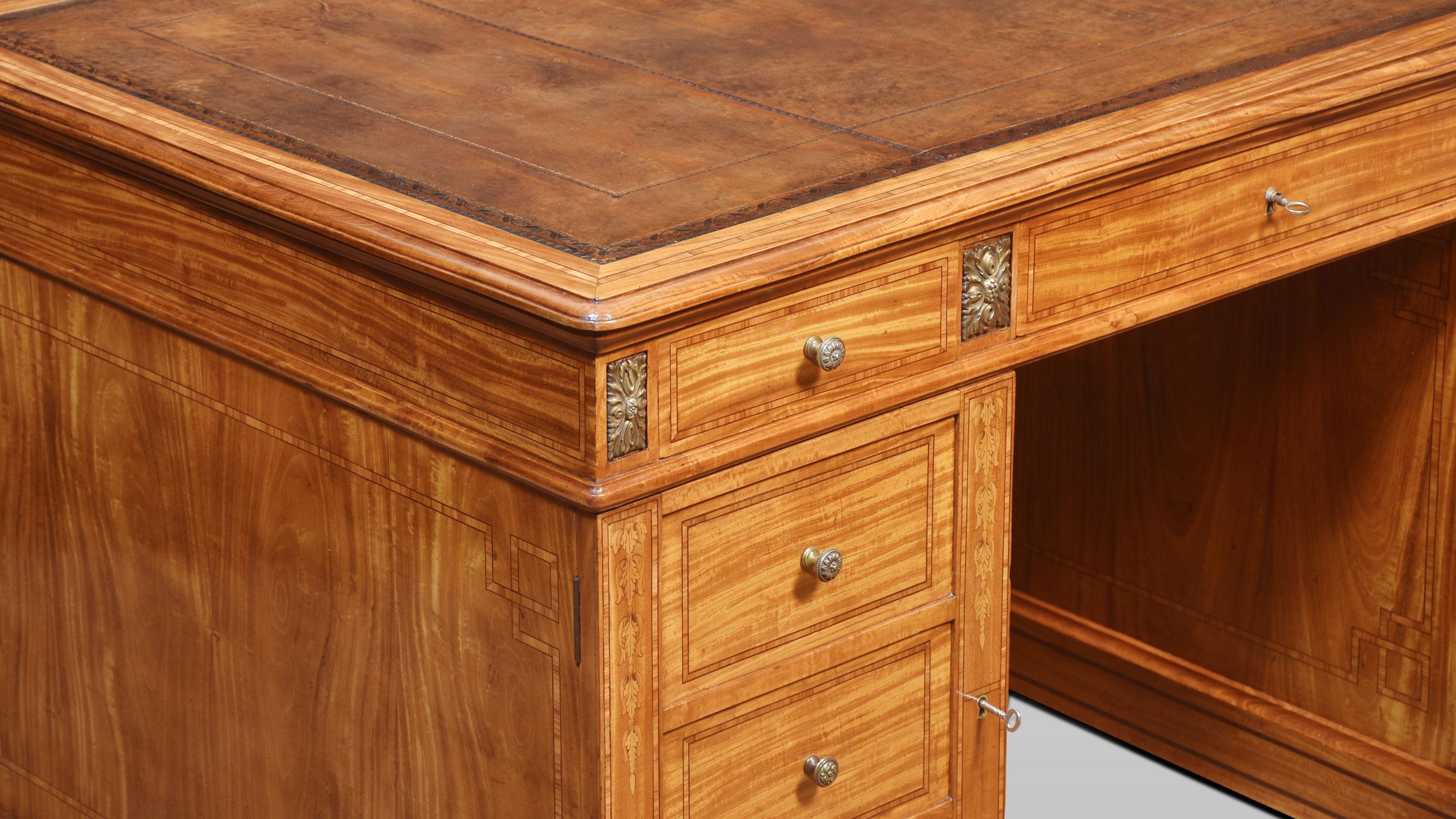 Satinwood Inlaid Partners Desk For Sale 1