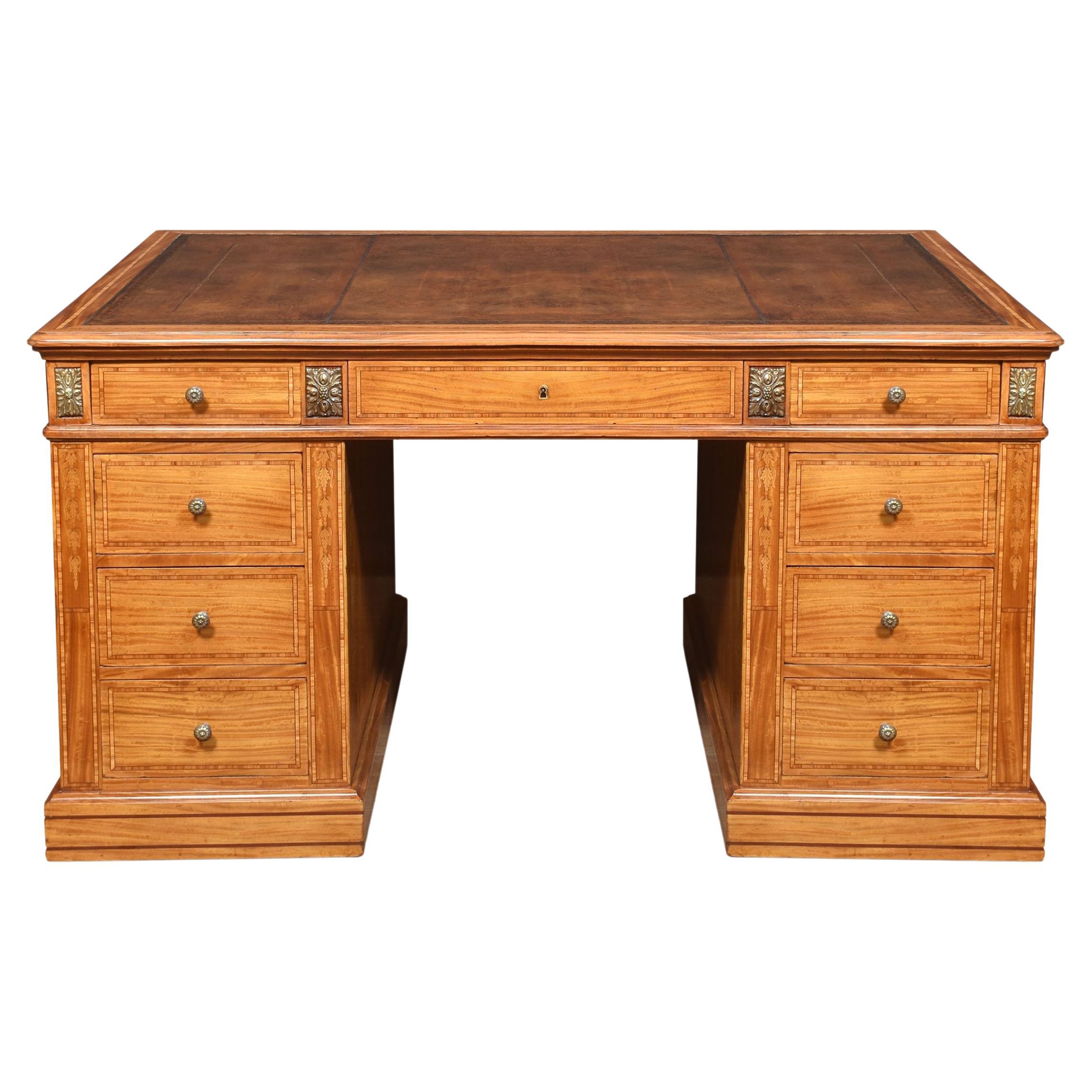 Satinwood Inlaid Partners Desk For Sale