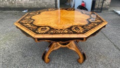 Satinwood & Kingwood Victorian Ebony Inlay Octagonal Table, 19th Century
