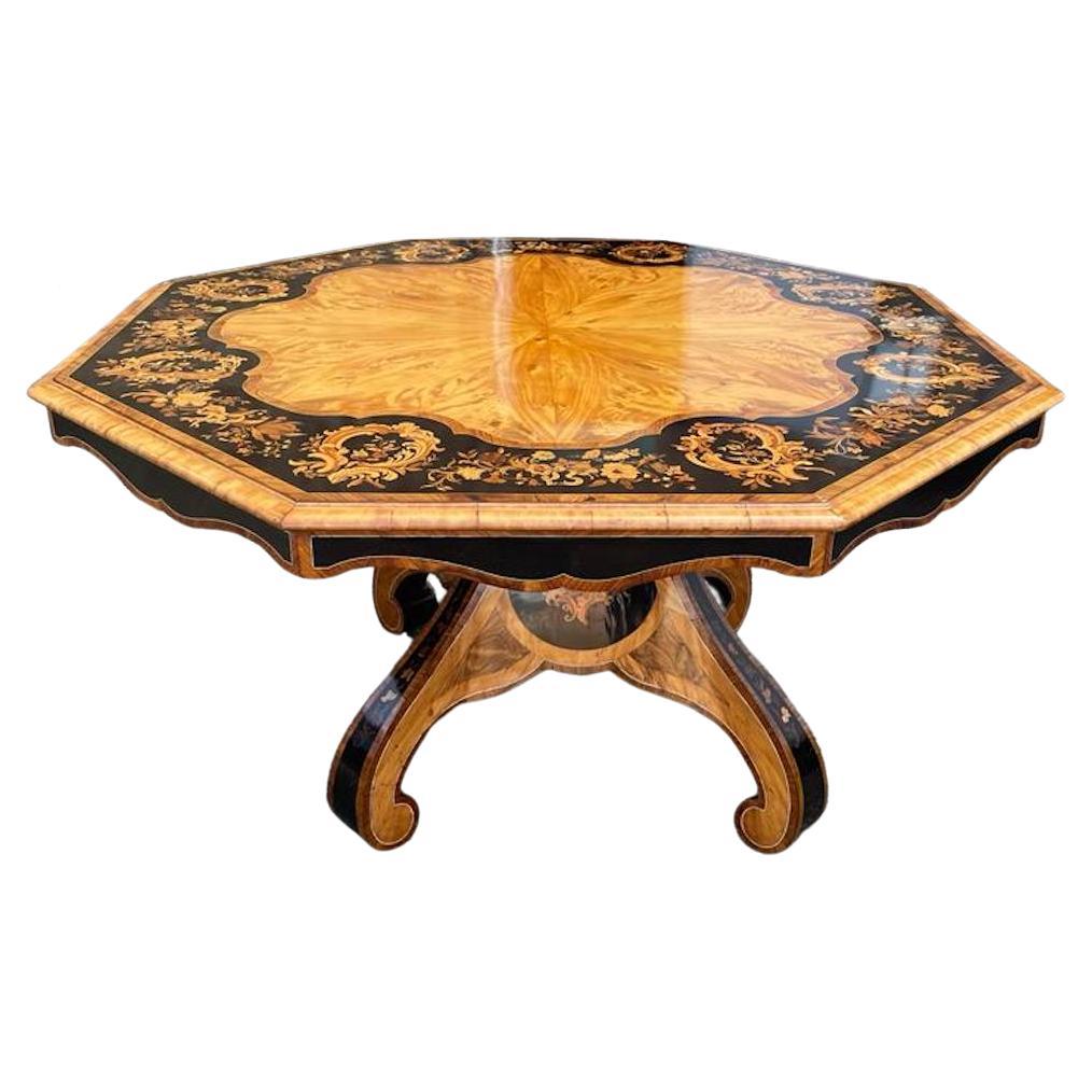 Satinwood & Kingwood Victorian Ebony Inlay Octagonal Table, 19th Century For Sale