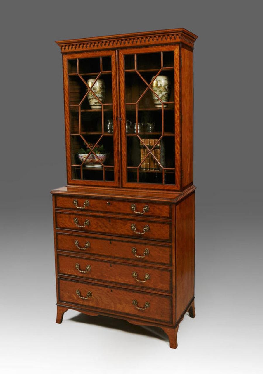 Polished Satinwood Mahogany Secretaire Bookcase Chest Drawers Gillows Lancaster Georgian For Sale