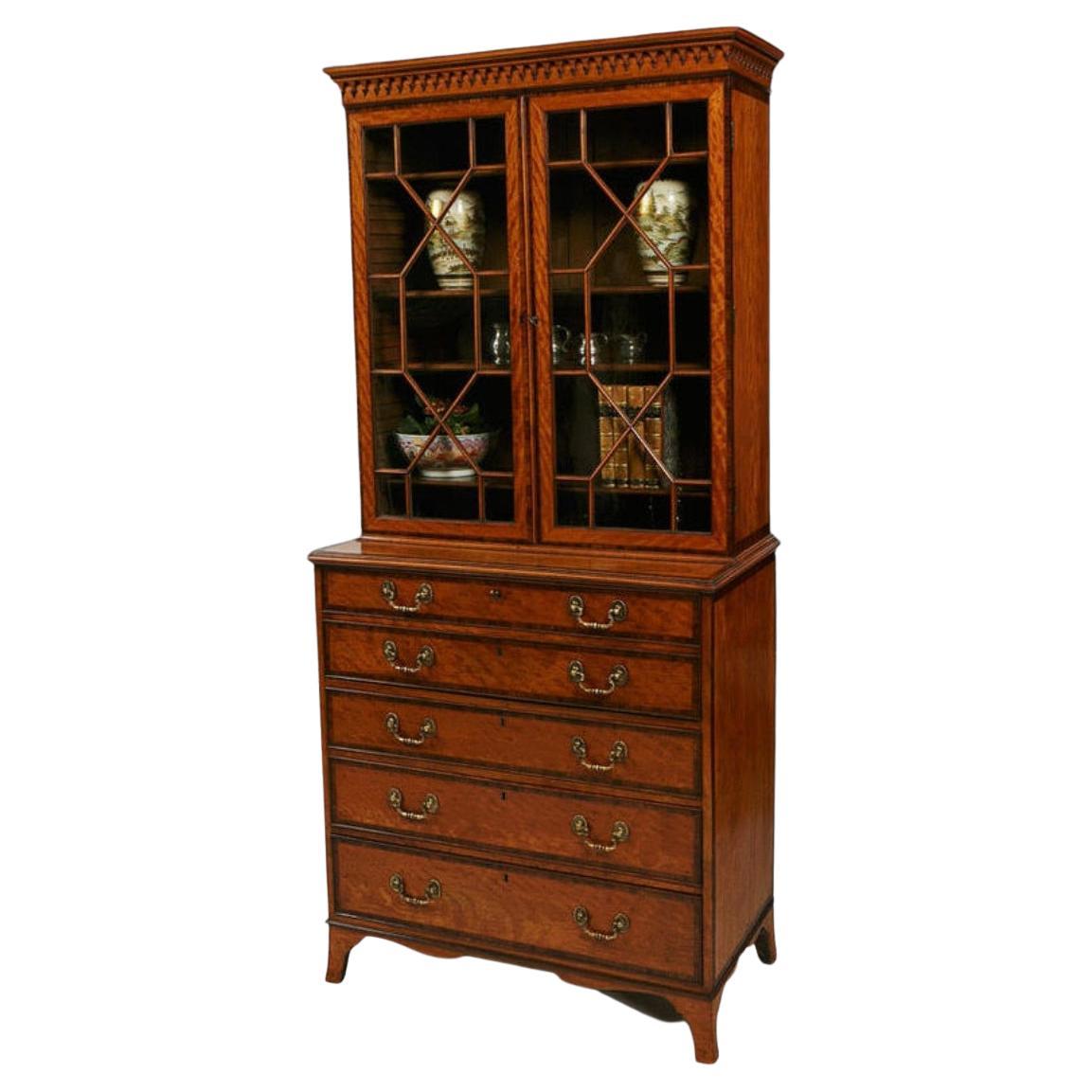 Satinwood Mahogany Secretaire Bookcase Chest Drawers Gillows Lancaster Georgian For Sale