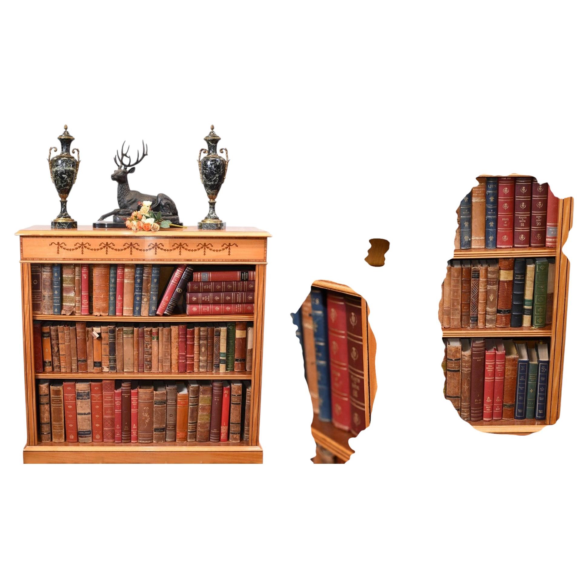 Satinwood Open Bookcase - Regency Bookcases Sheraton Inlay Bespoke For Sale