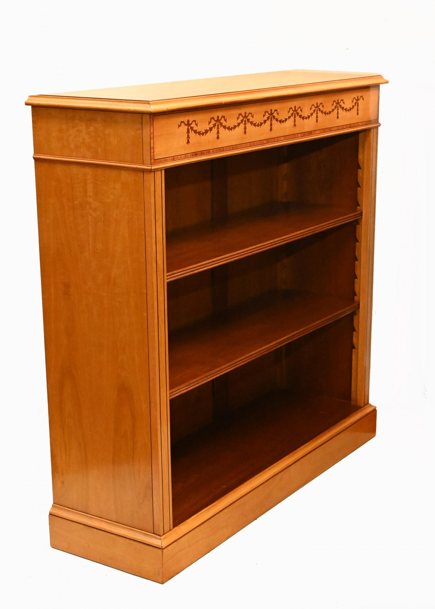 Satinwood Open Bookcase, Regency Bookcases Sheraton Inlay For Sale 7