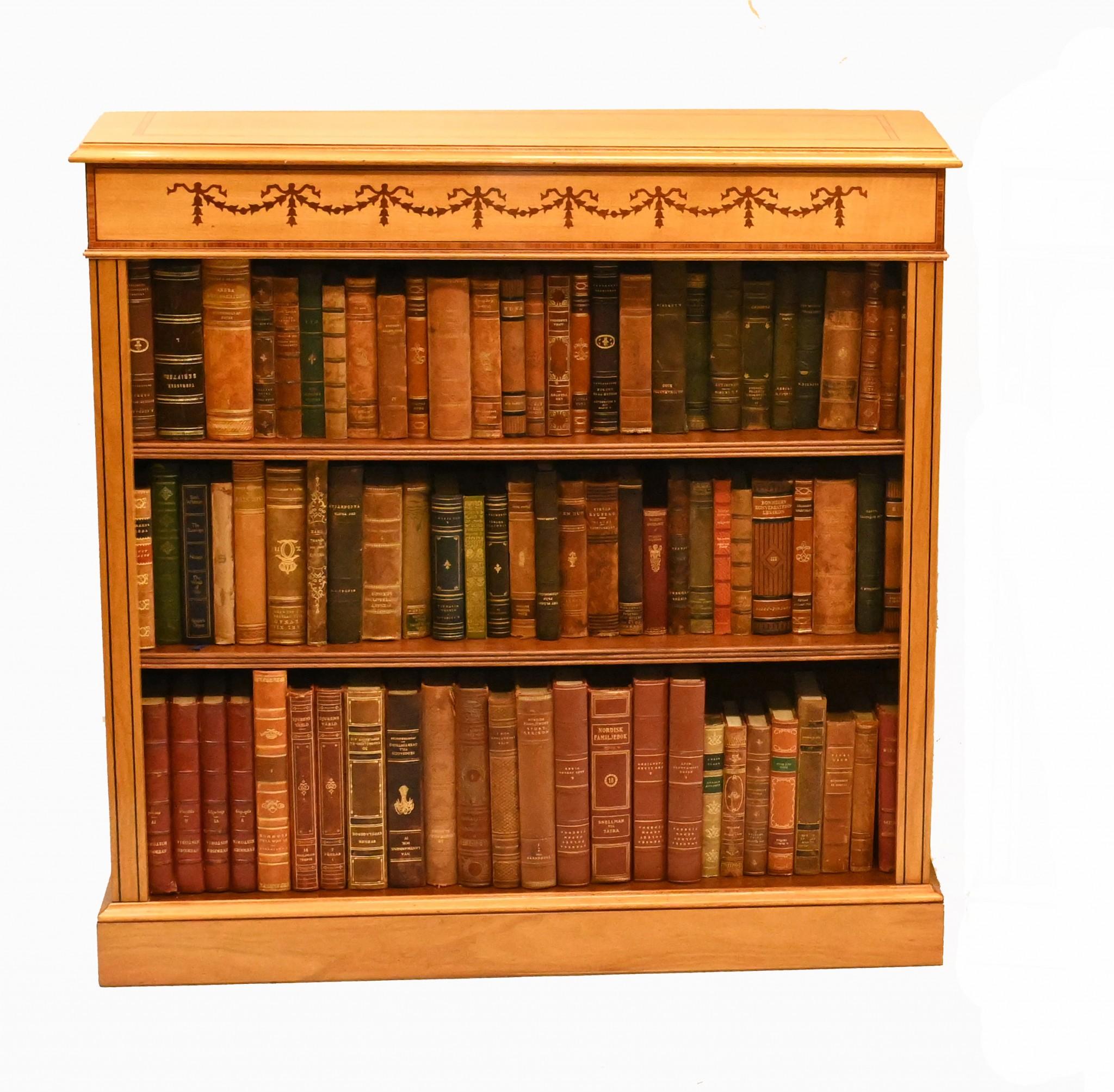 Satinwood Open Bookcase, Regency Bookcases Sheraton Inlay For Sale 12