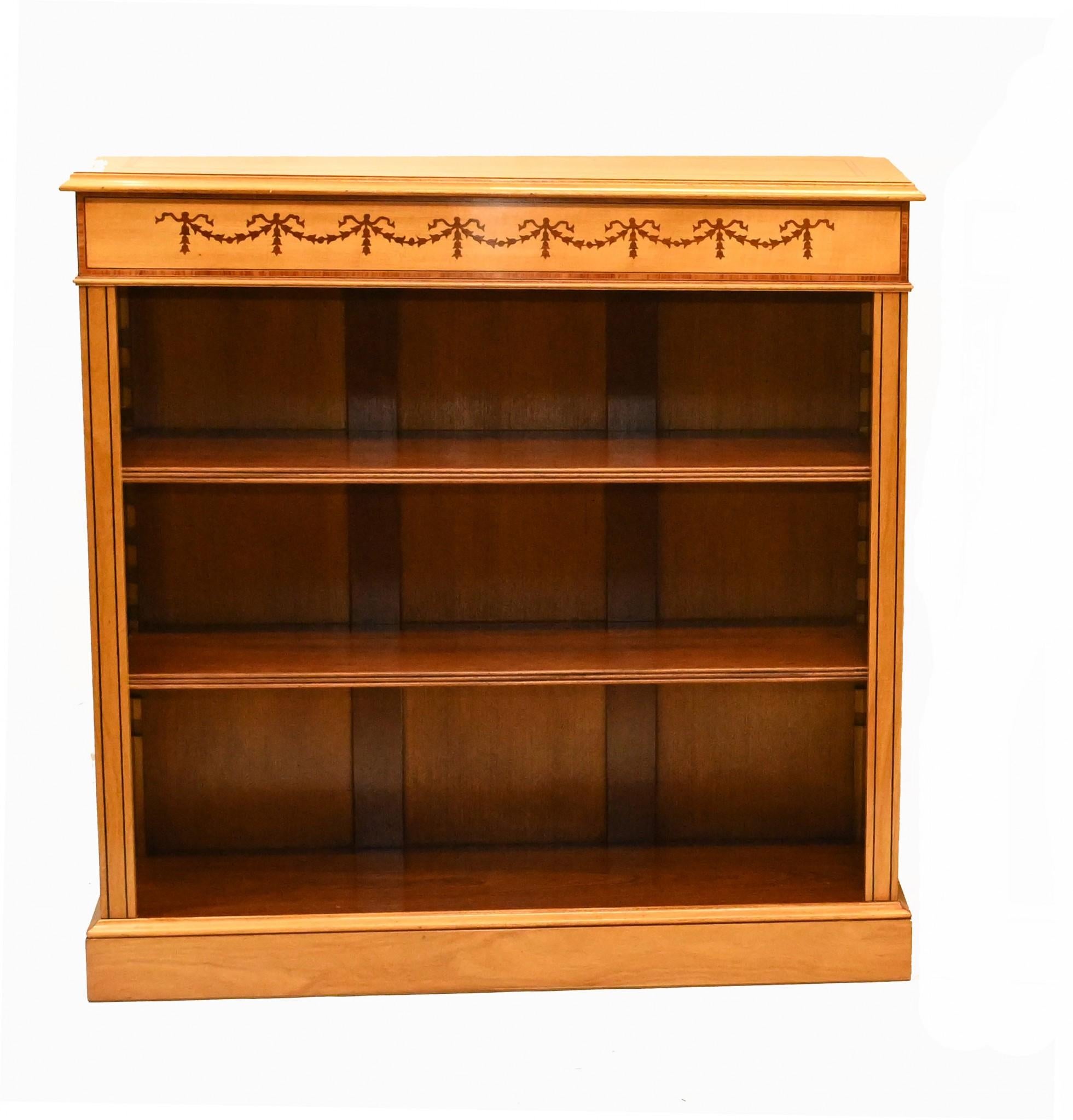 Satinwood Open Bookcase, Regency Bookcases Sheraton Inlay For Sale 4