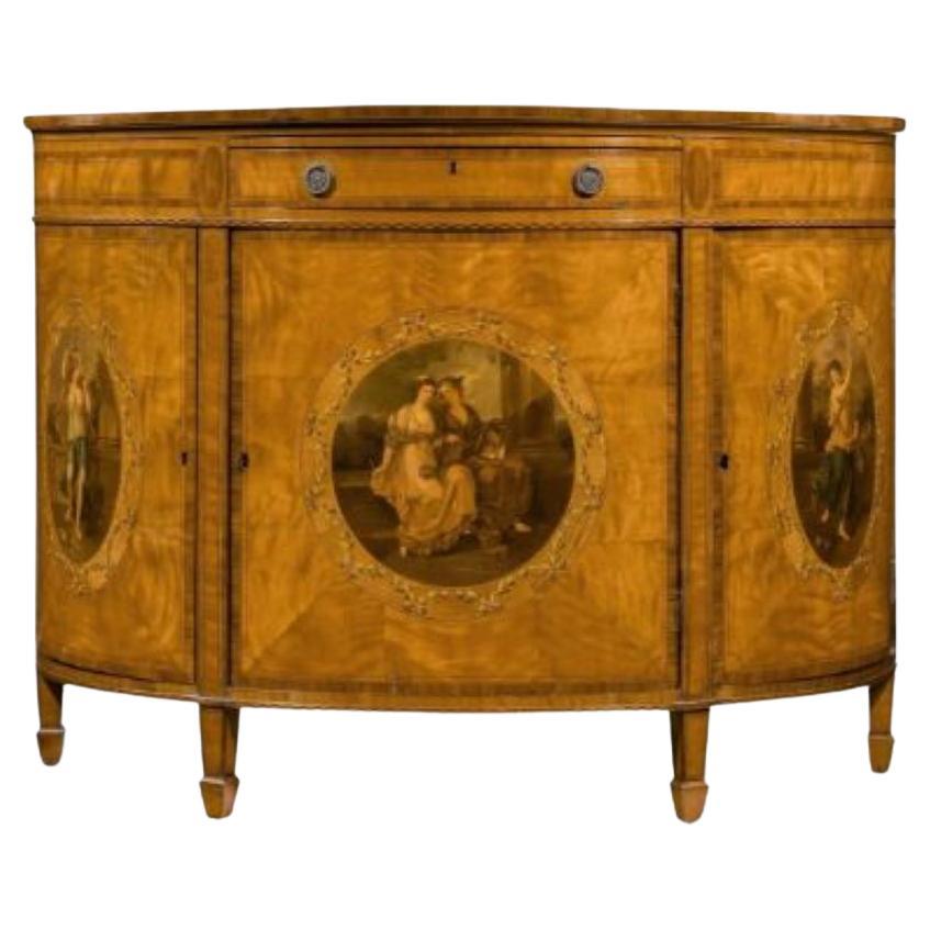 Satinwood & Polychrome Demi-Lune Commode, late 19th Century For Sale