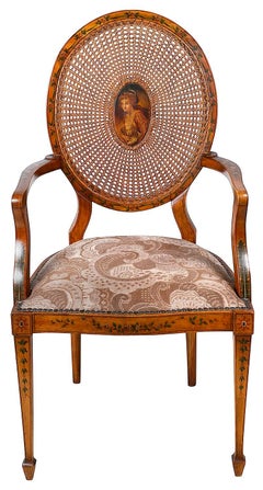 Satinwood Sheraton revival arm chair, circa 1900
