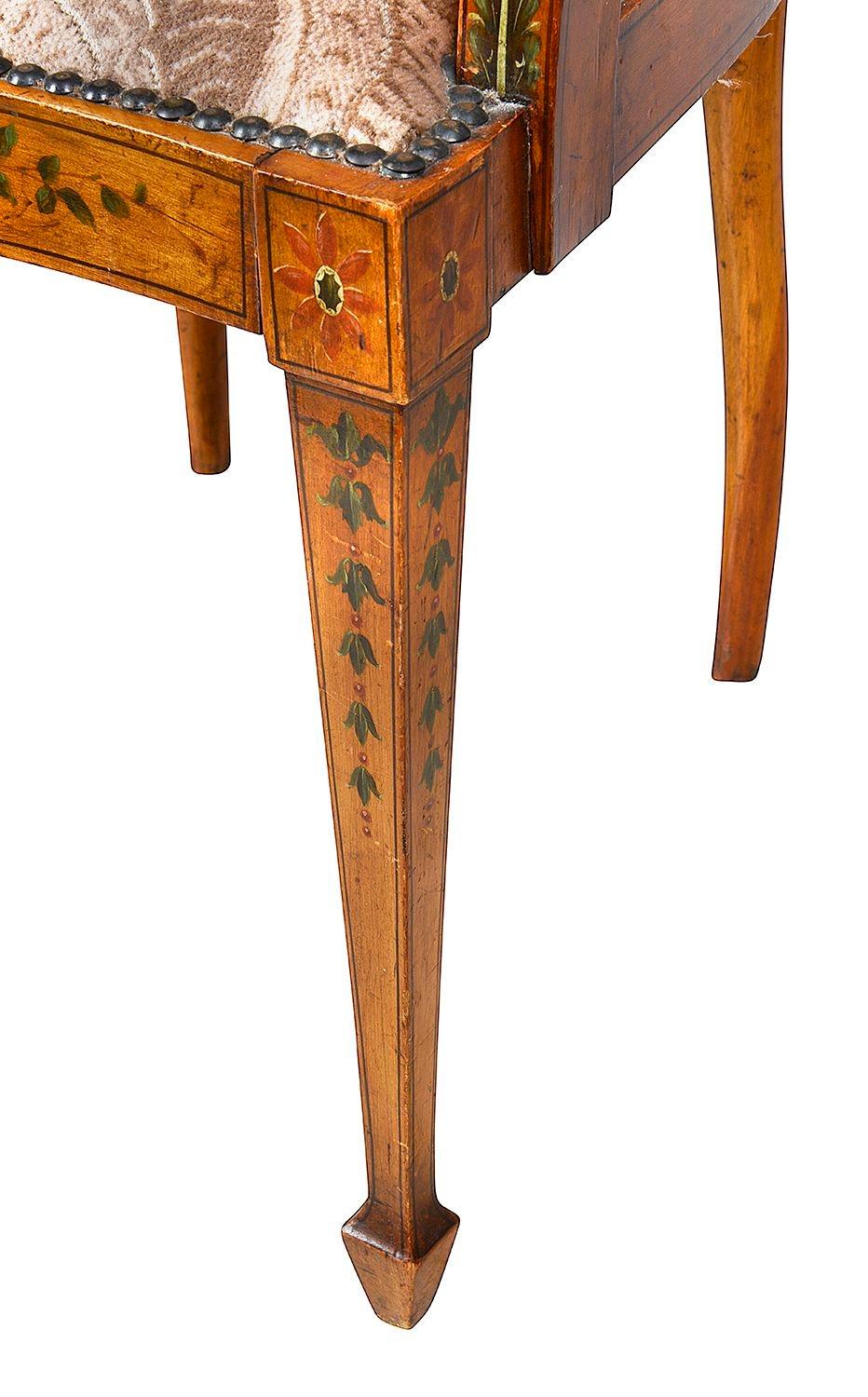Satinwood Sheraton revival arm chair, circa 1900 In Good Condition For Sale In Brighton, Sussex