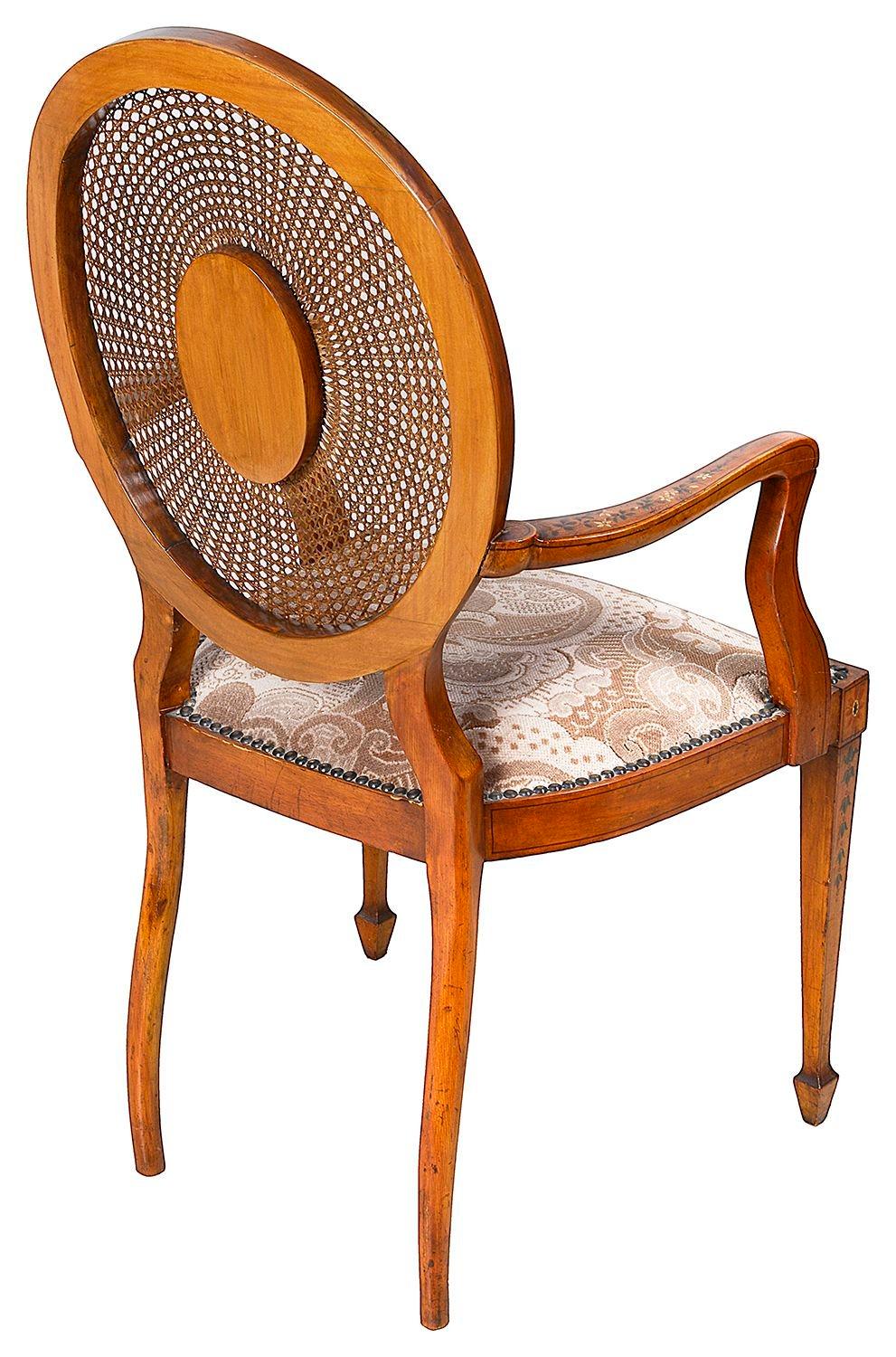 20th Century Satinwood Sheraton revival arm chair, circa 1900 For Sale