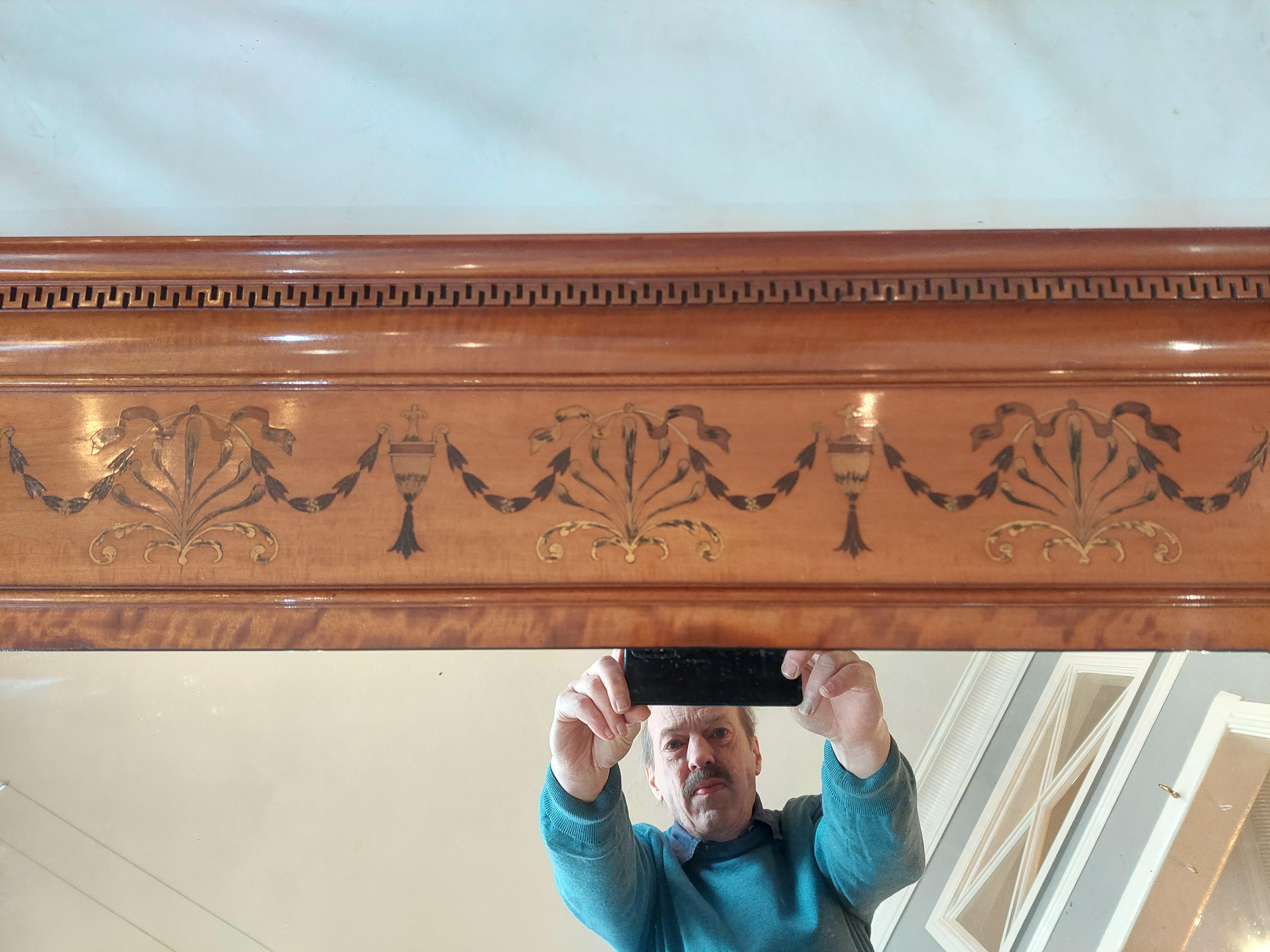 Satinwood Sheraton Style Over Mantel Mirror In Good Condition For Sale In Altrincham, GB