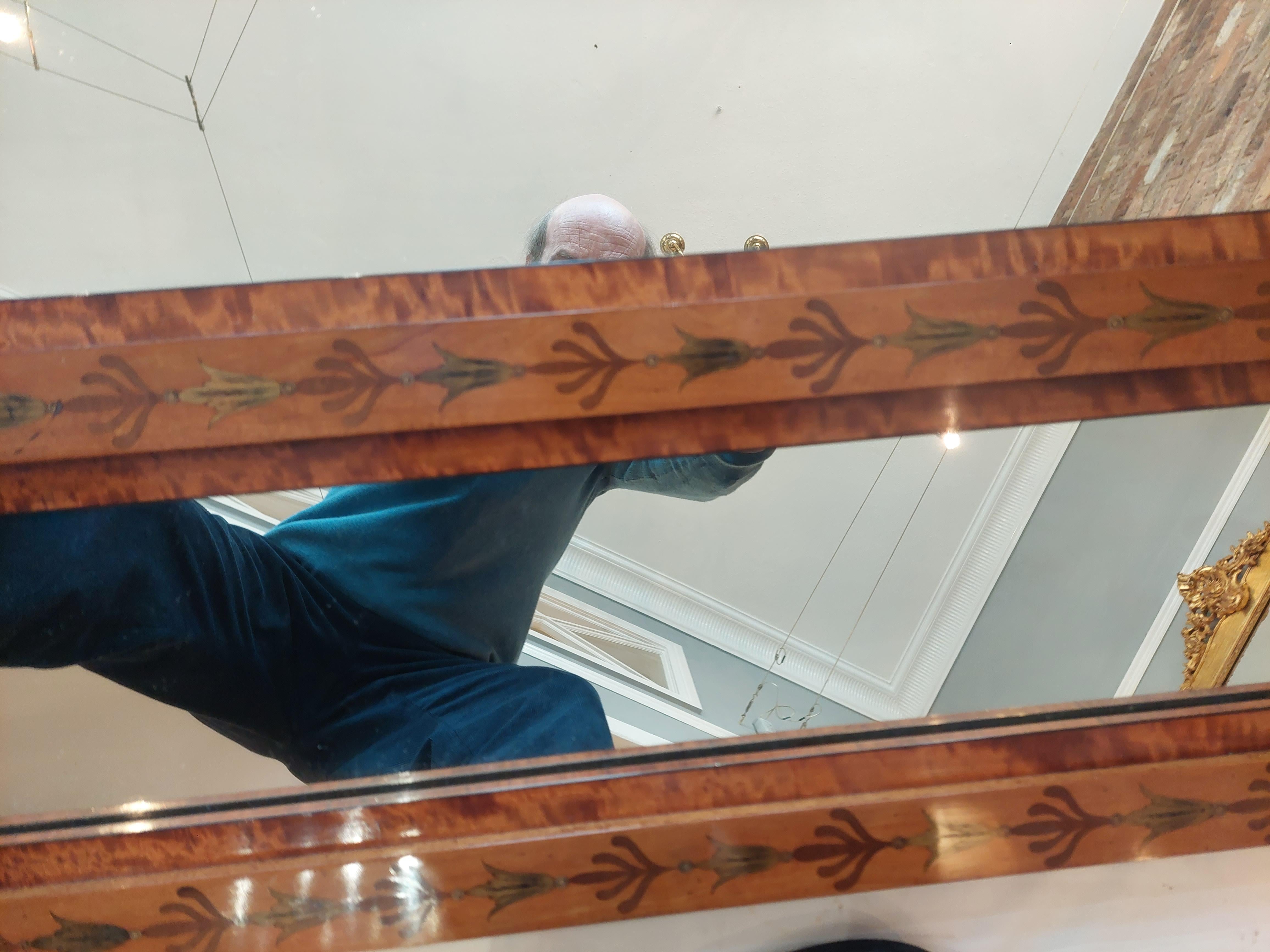 Late 19th Century Satinwood Sheraton Style Over Mantel Mirror For Sale