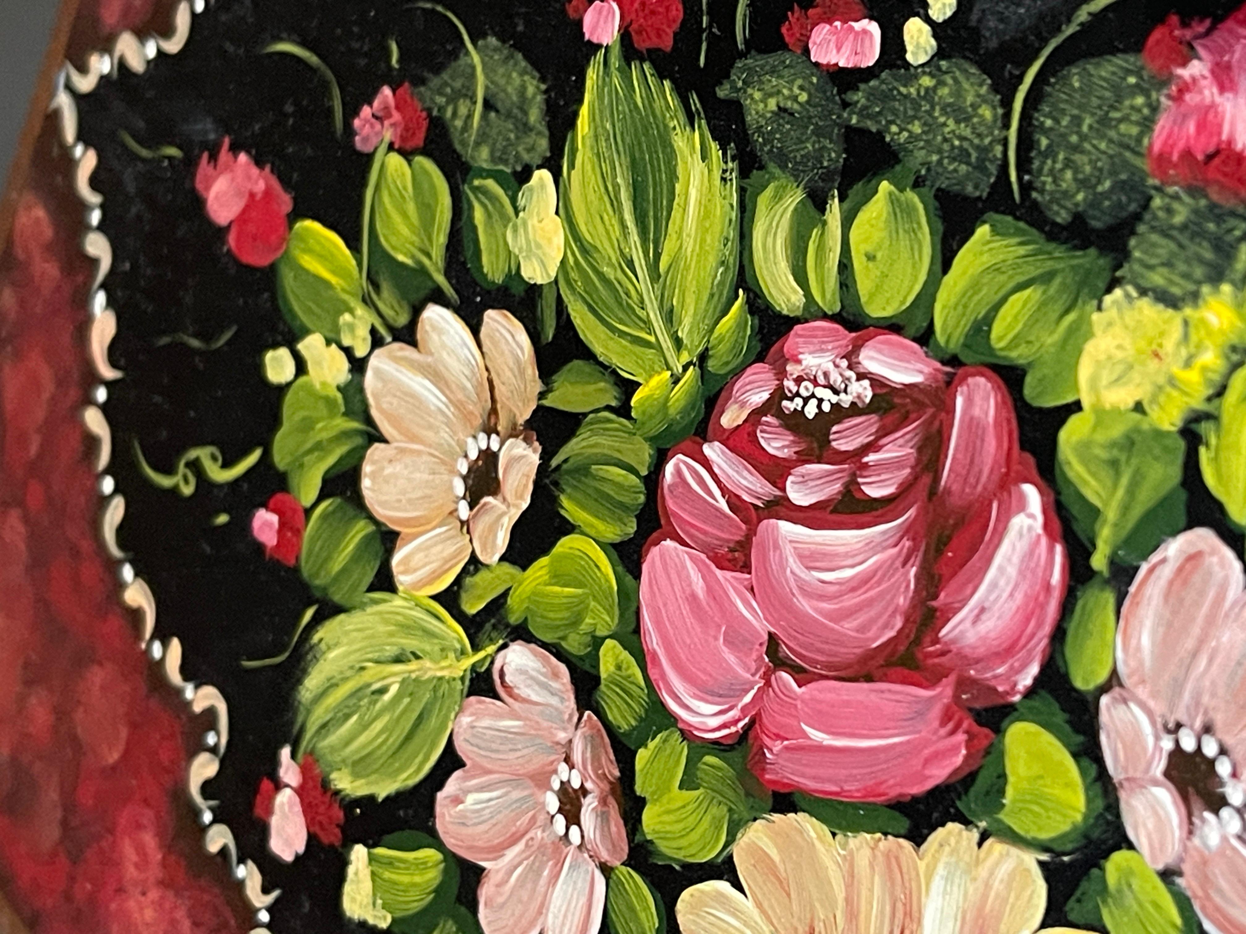Boîte à thé vintage Art & Craft fleur poulet peinte à la main  en vente 3