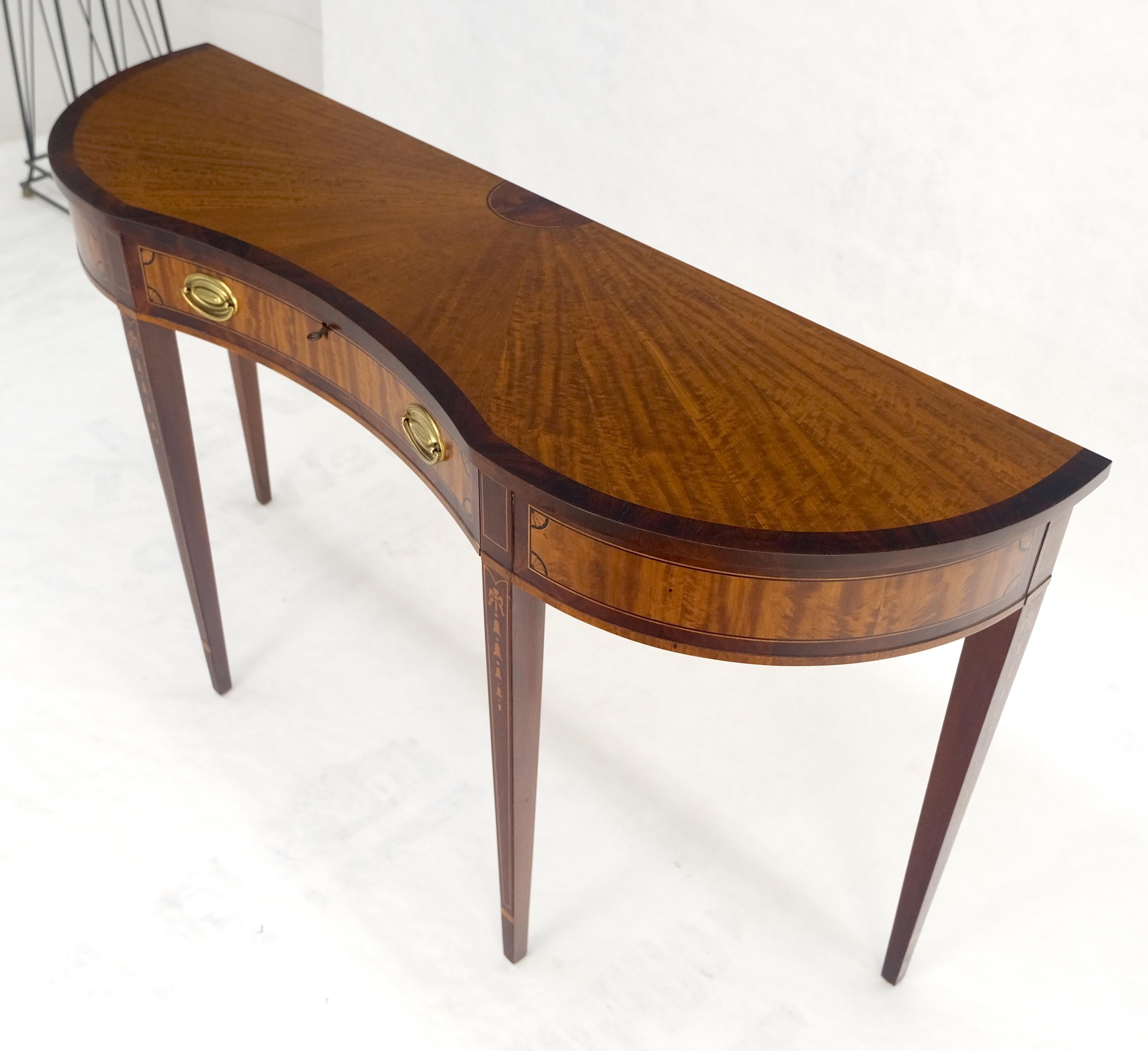 Satinwood Very Fine Inlayed Serpentine Front One Drawer Console Sofa Table MINT! en vente 3