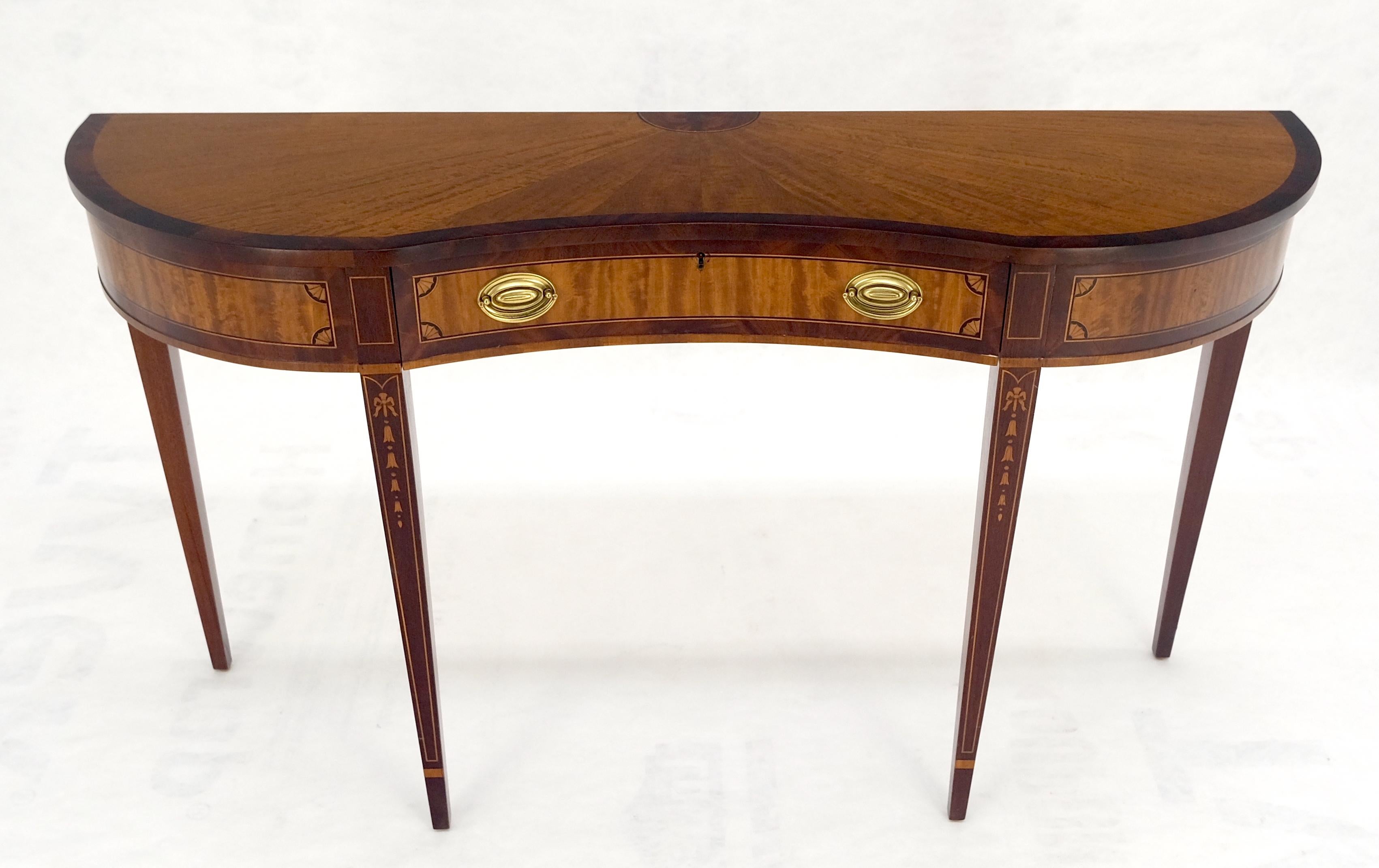 Style Adam Satinwood Very Fine Inlayed Serpentine Front One Drawer Console Sofa Table MINT! en vente