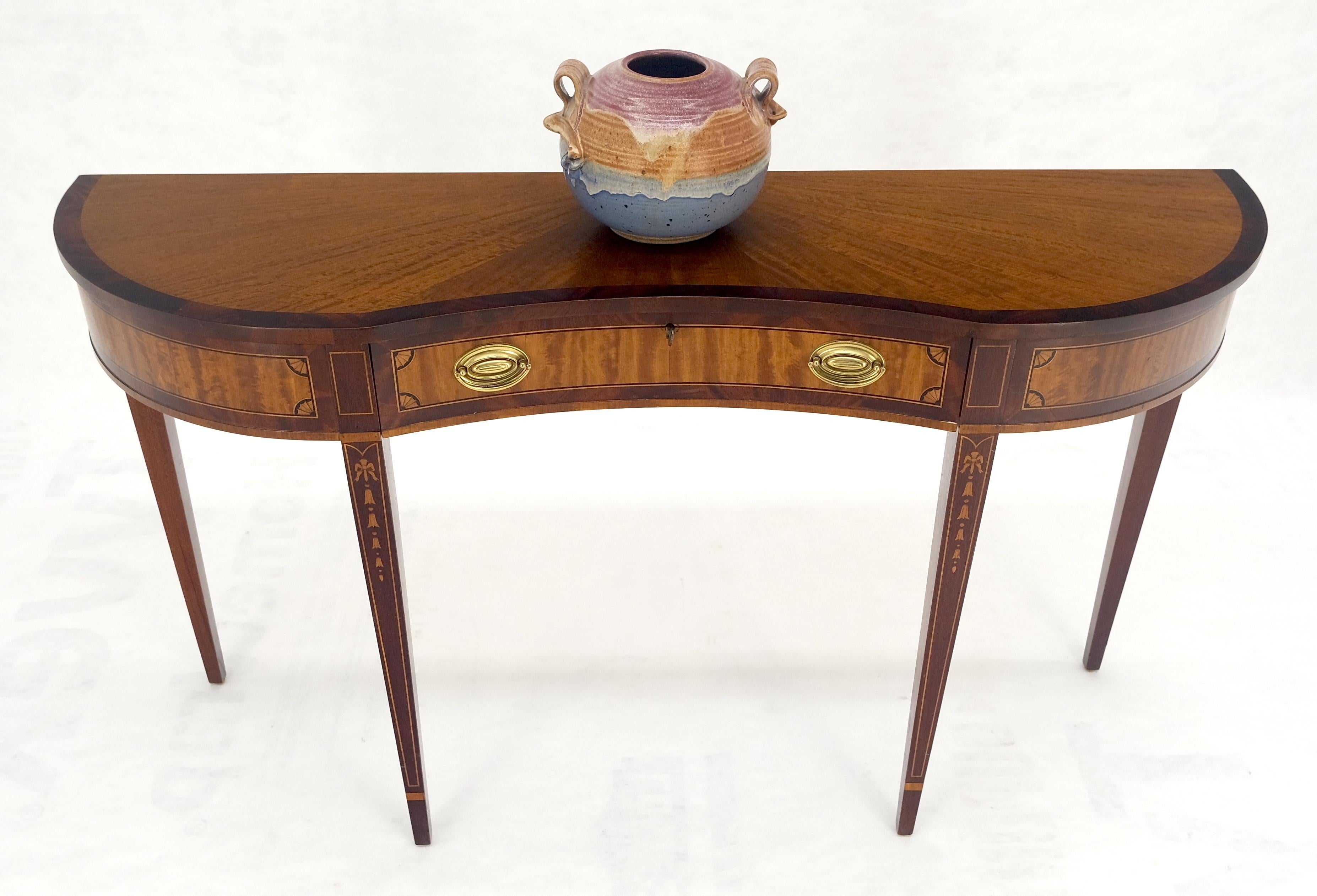 Citronnier Satinwood Very Fine Inlayed Serpentine Front One Drawer Console Sofa Table MINT! en vente