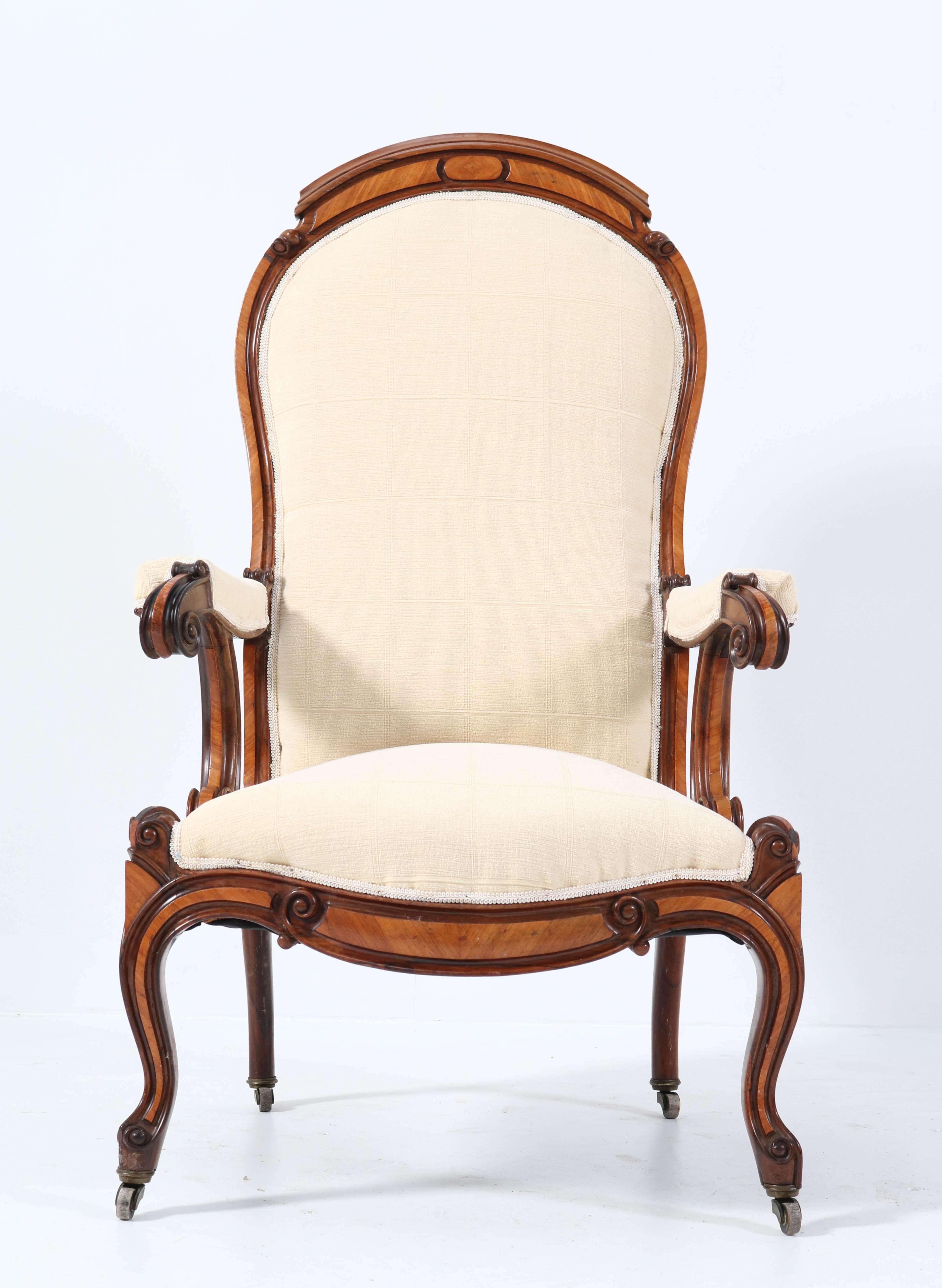 Satinwood Victorian High Back Armchair or Voltaire Chair, 1860s For Sale 3