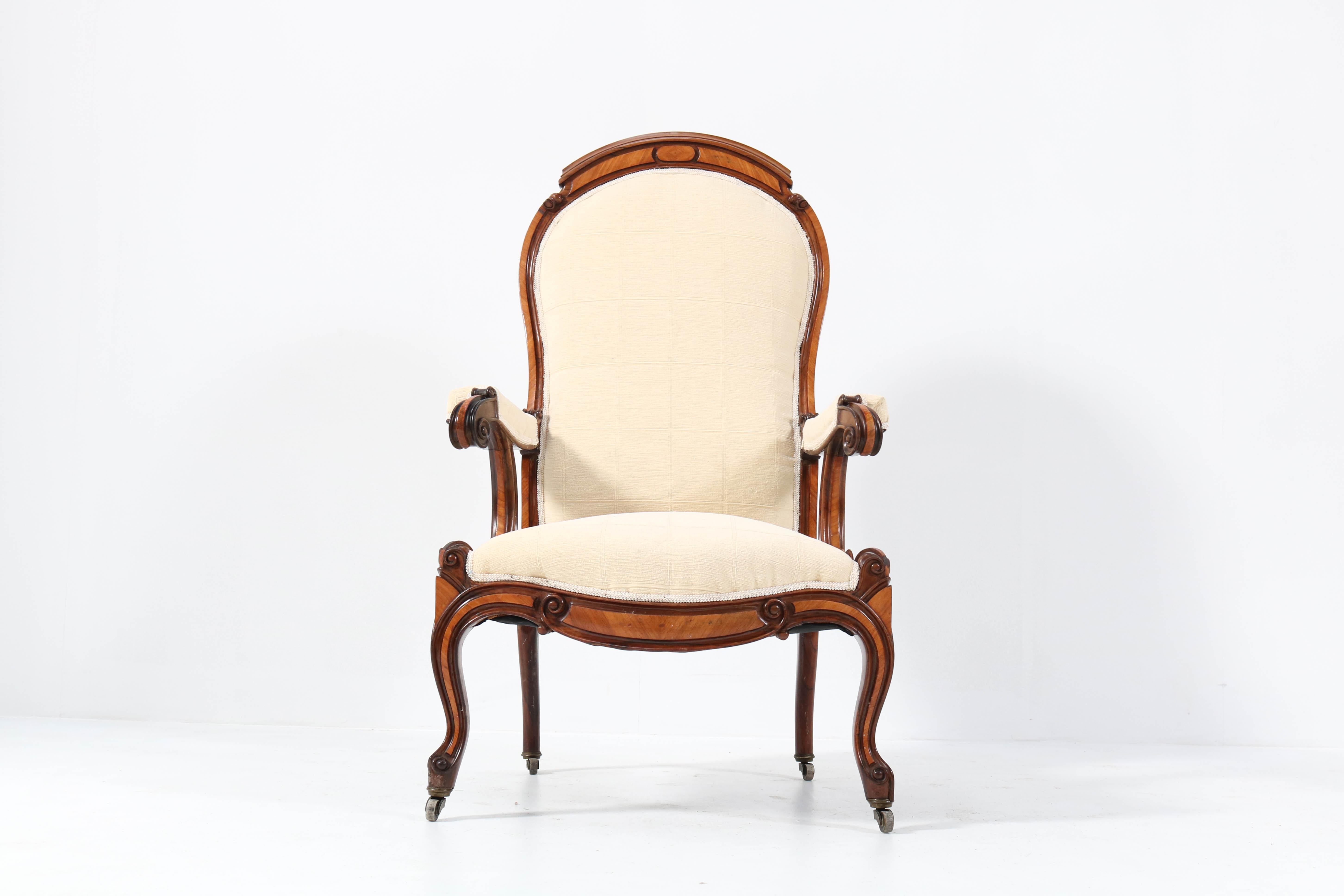 Satinwood Victorian High Back Armchair or Voltaire Chair, 1860s For Sale 4