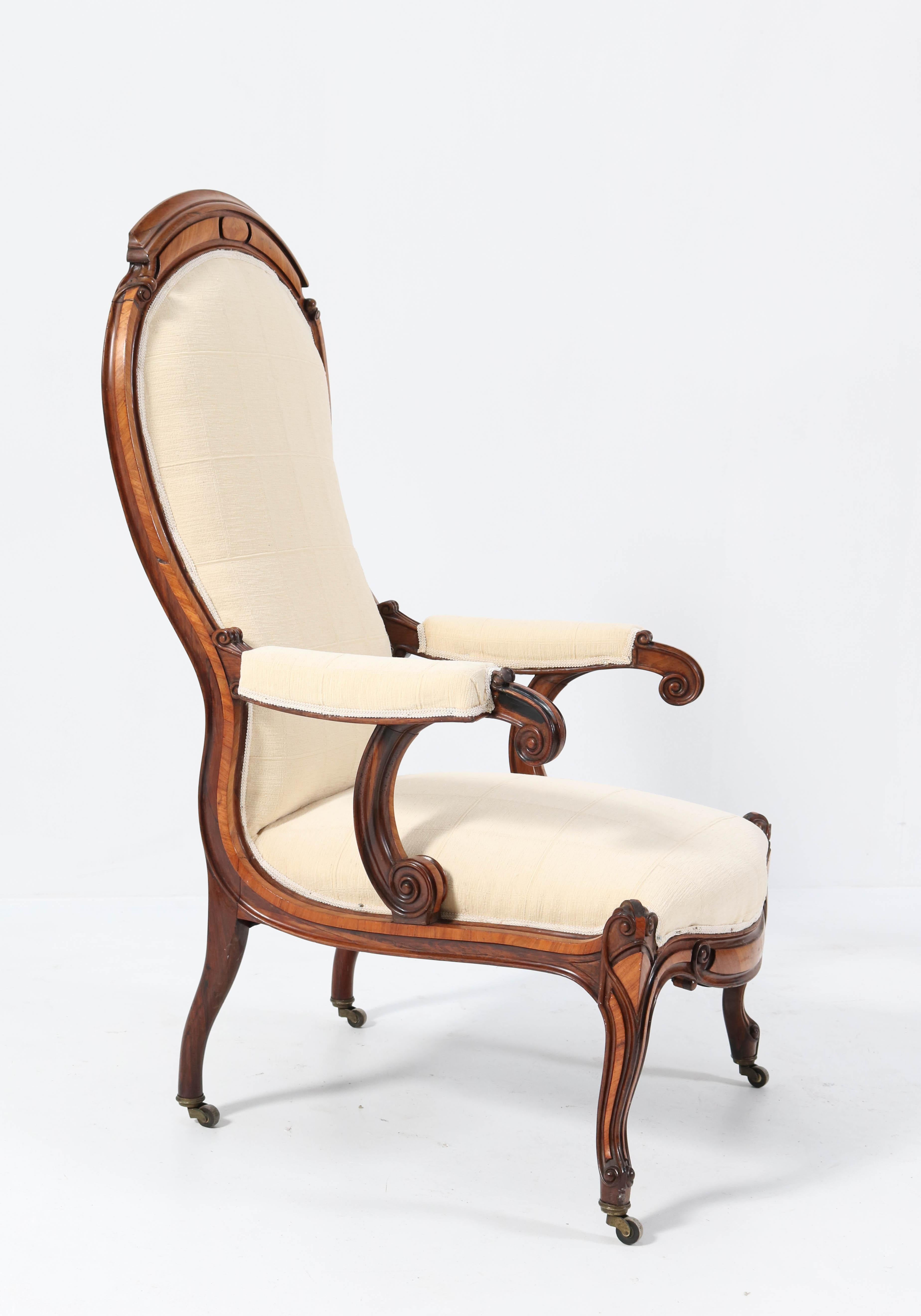 Satinwood Victorian High Back Armchair or Voltaire Chair, 1860s For Sale 5