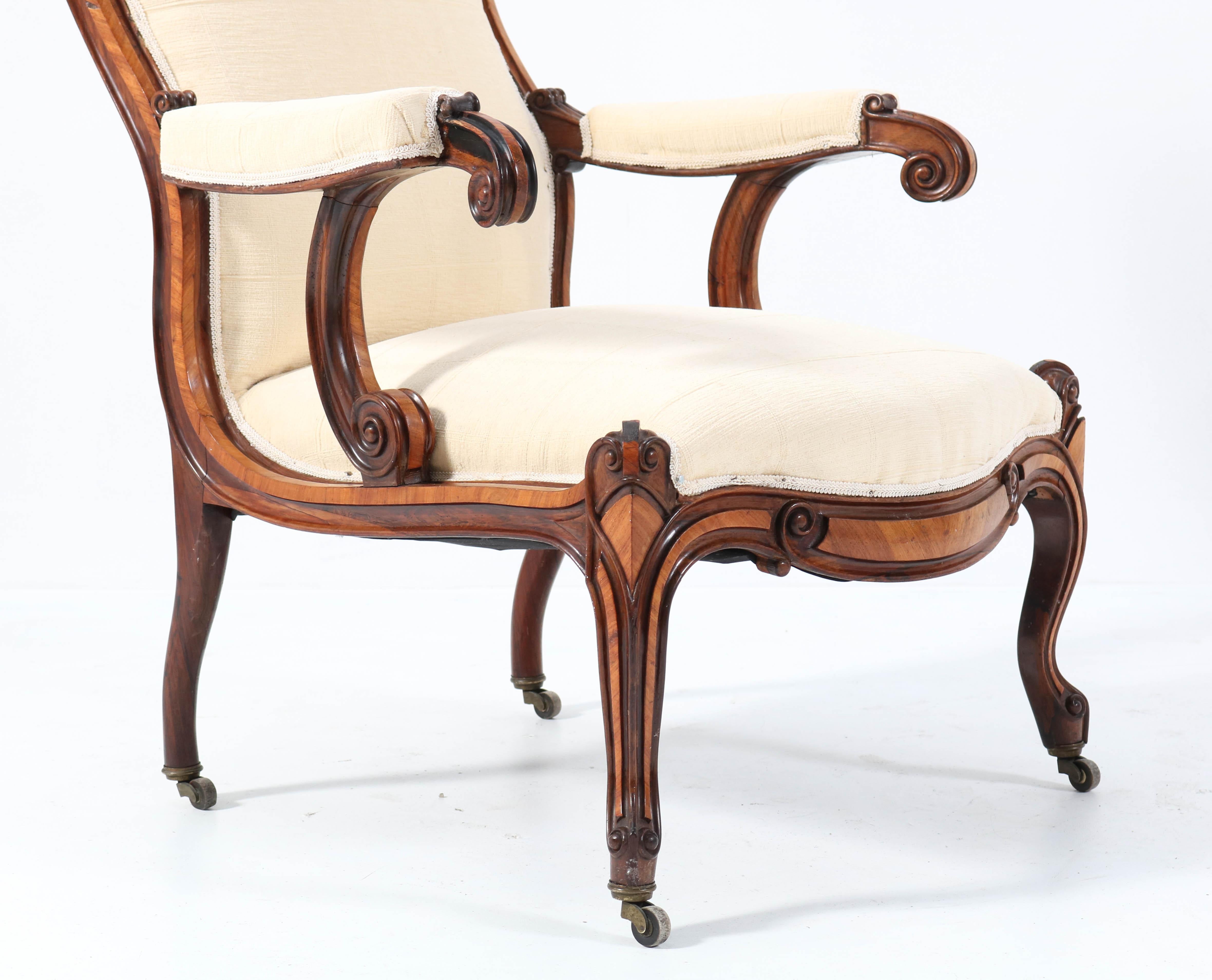 Satinwood Victorian High Back Armchair or Voltaire Chair, 1860s For Sale 6