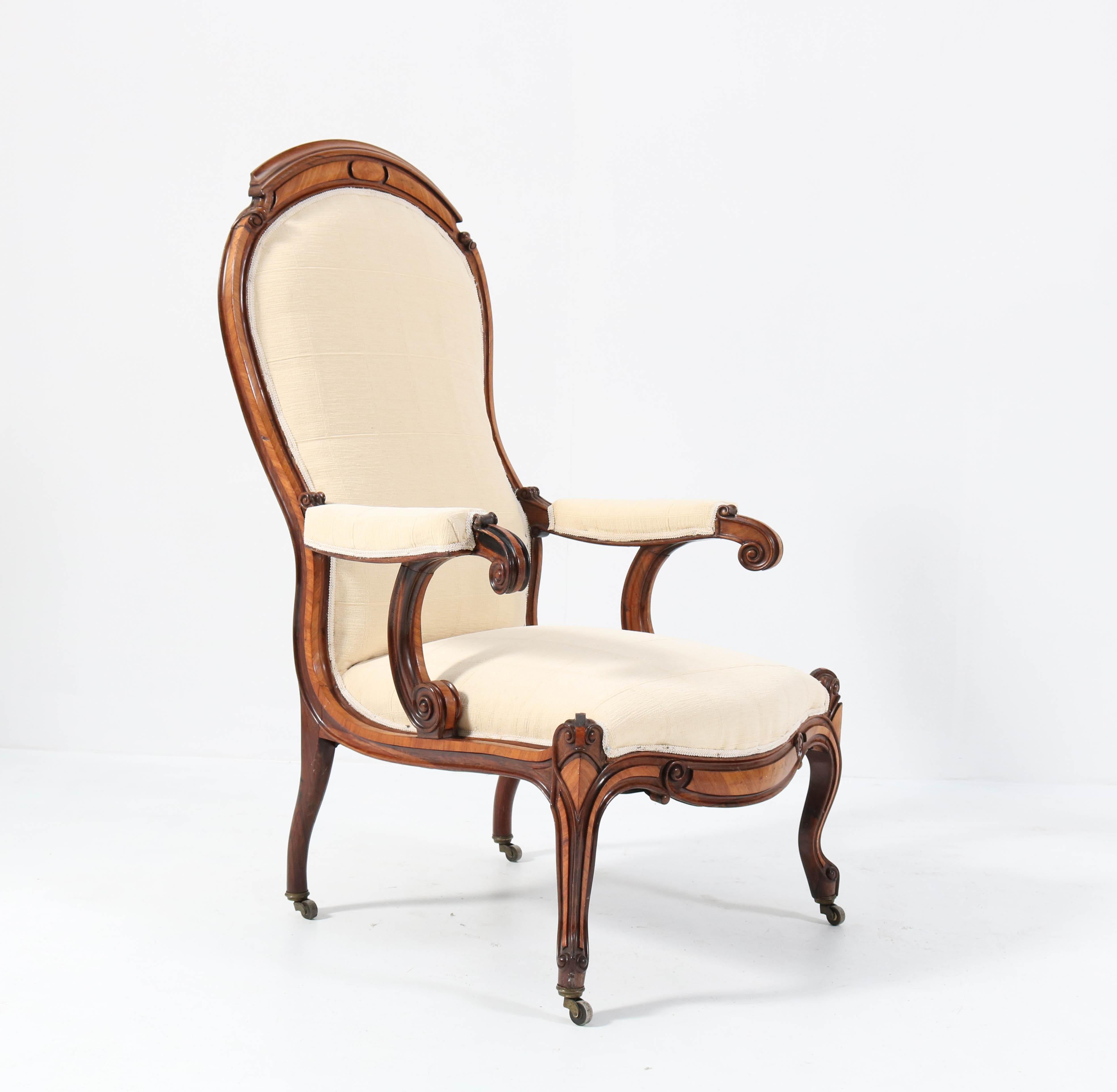 Satinwood Victorian High Back Armchair or Voltaire Chair, 1860s For Sale 7
