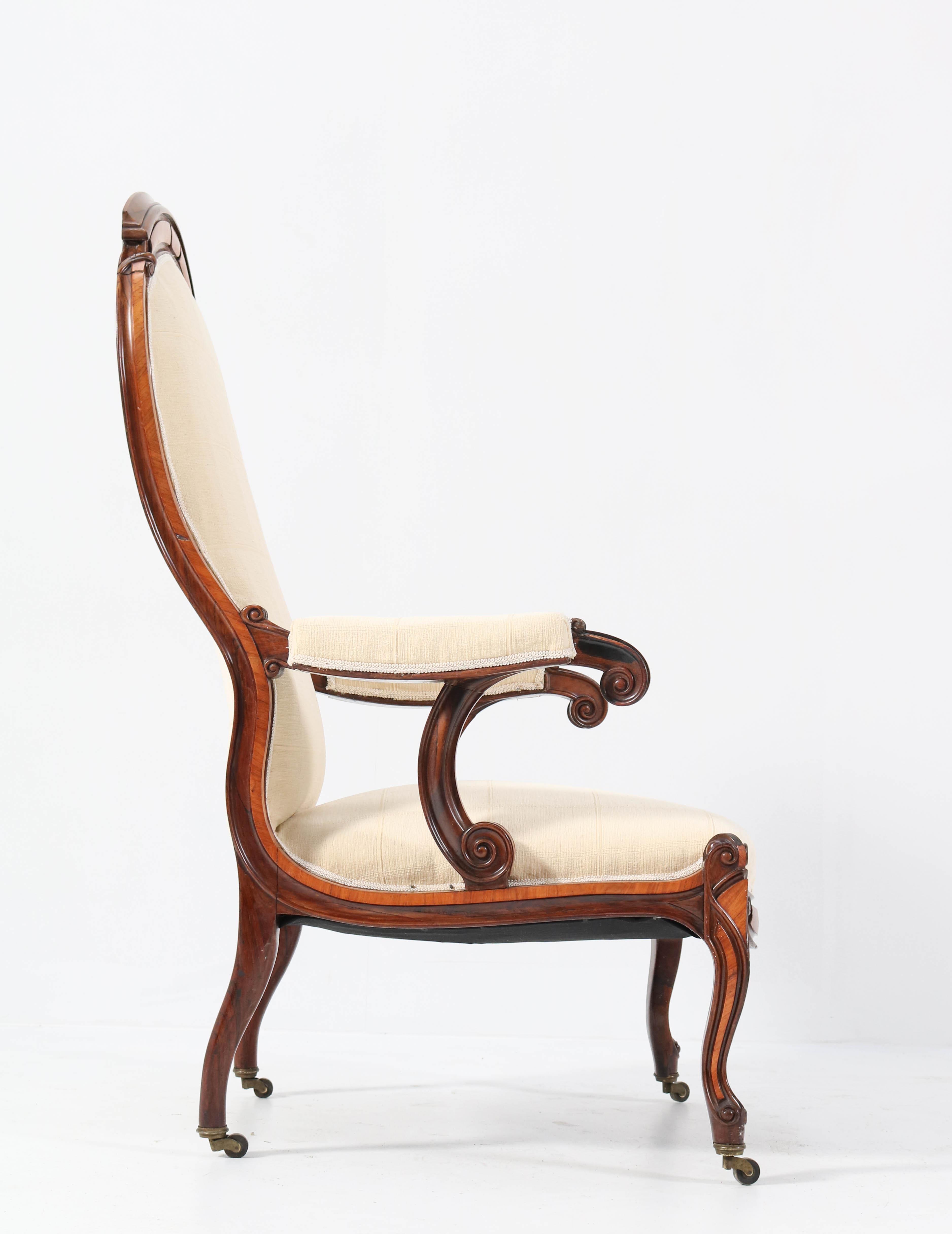 Satinwood Victorian High Back Armchair or Voltaire Chair, 1860s For Sale 8