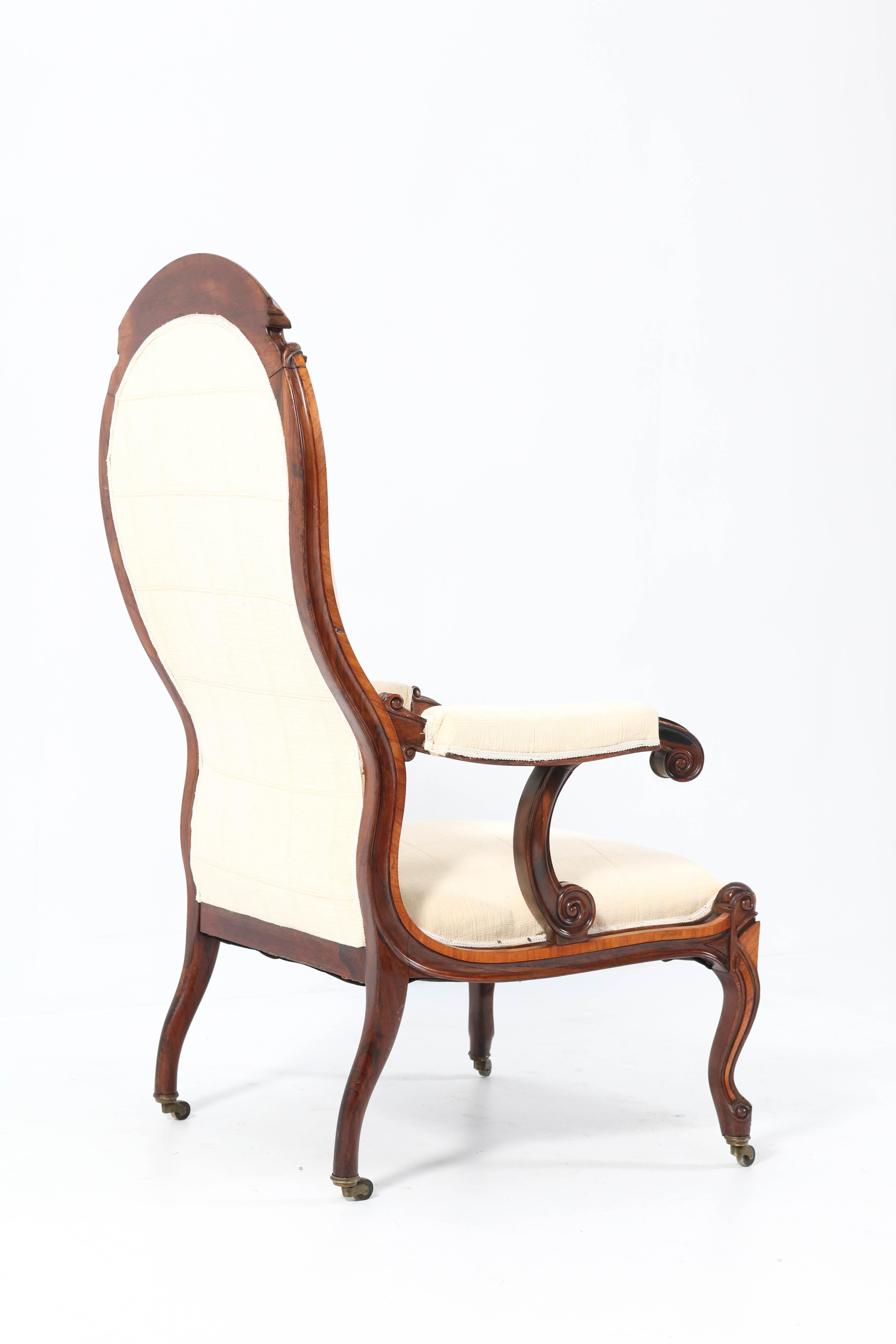 Satinwood Victorian High Back Armchair or Voltaire Chair, 1860s For Sale 9