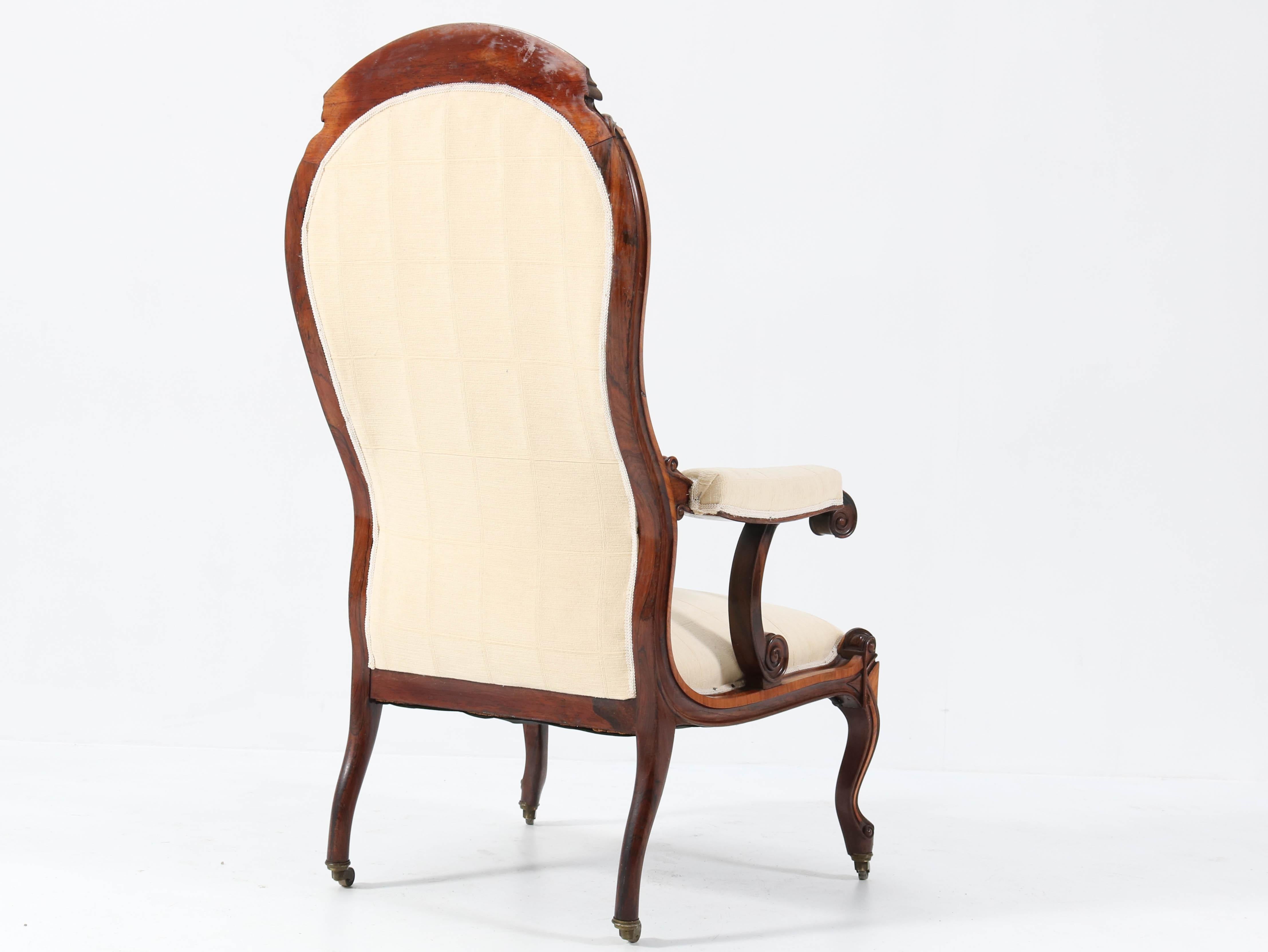 Satinwood Victorian High Back Armchair or Voltaire Chair, 1860s For Sale 11