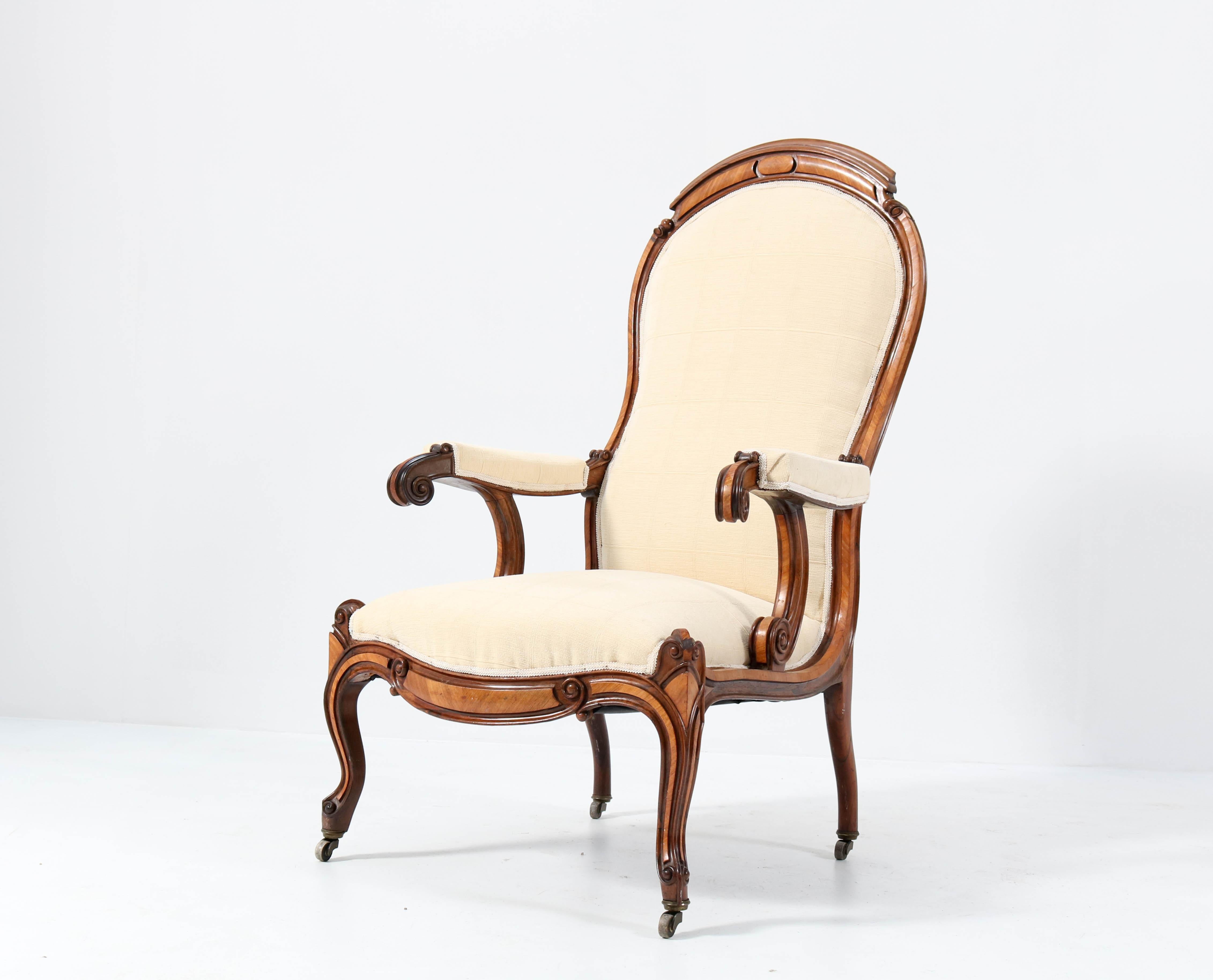 Satinwood Victorian High Back Armchair or Voltaire Chair, 1860s For Sale 12