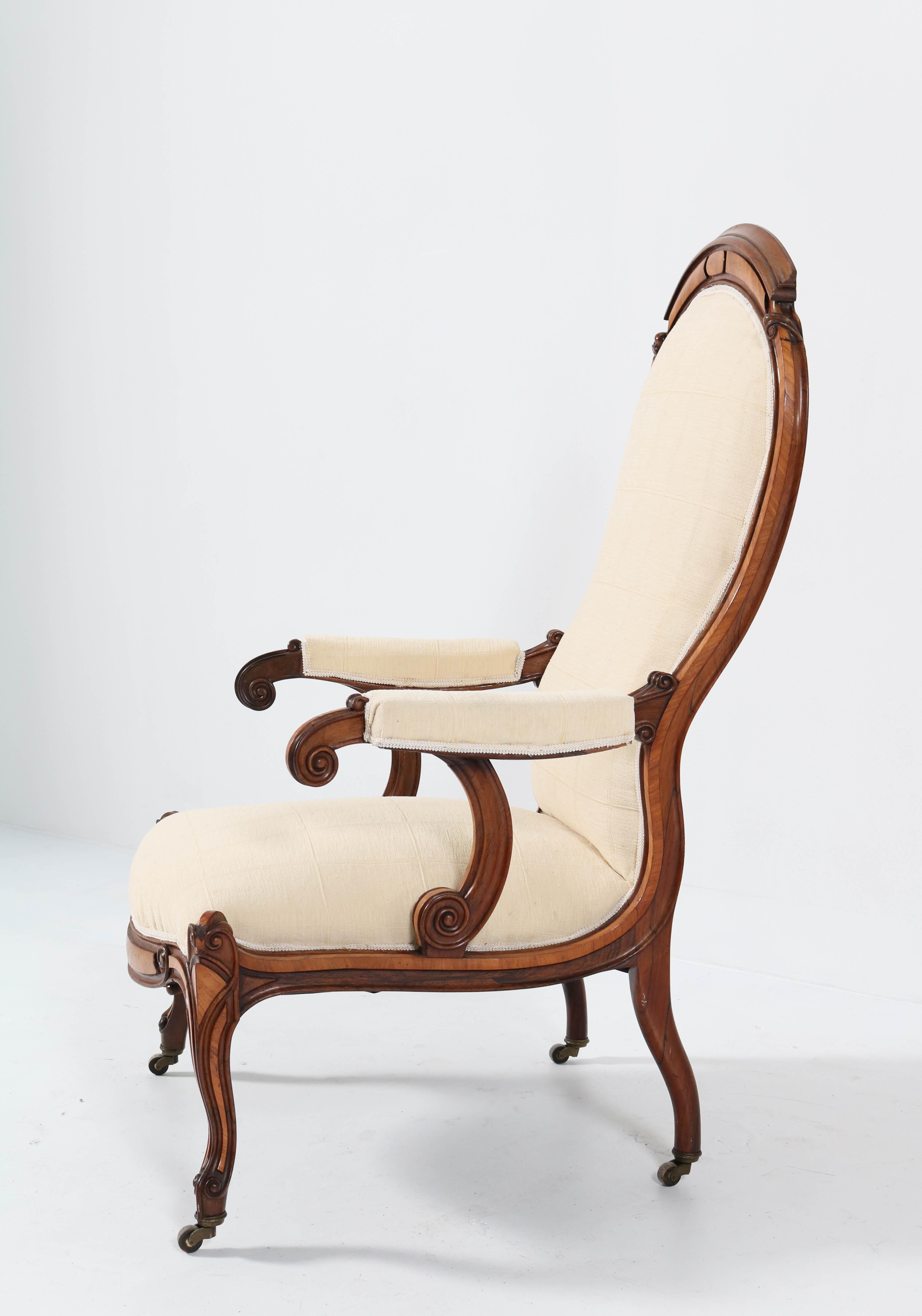 Dutch Satinwood Victorian High Back Armchair or Voltaire Chair, 1860s For Sale