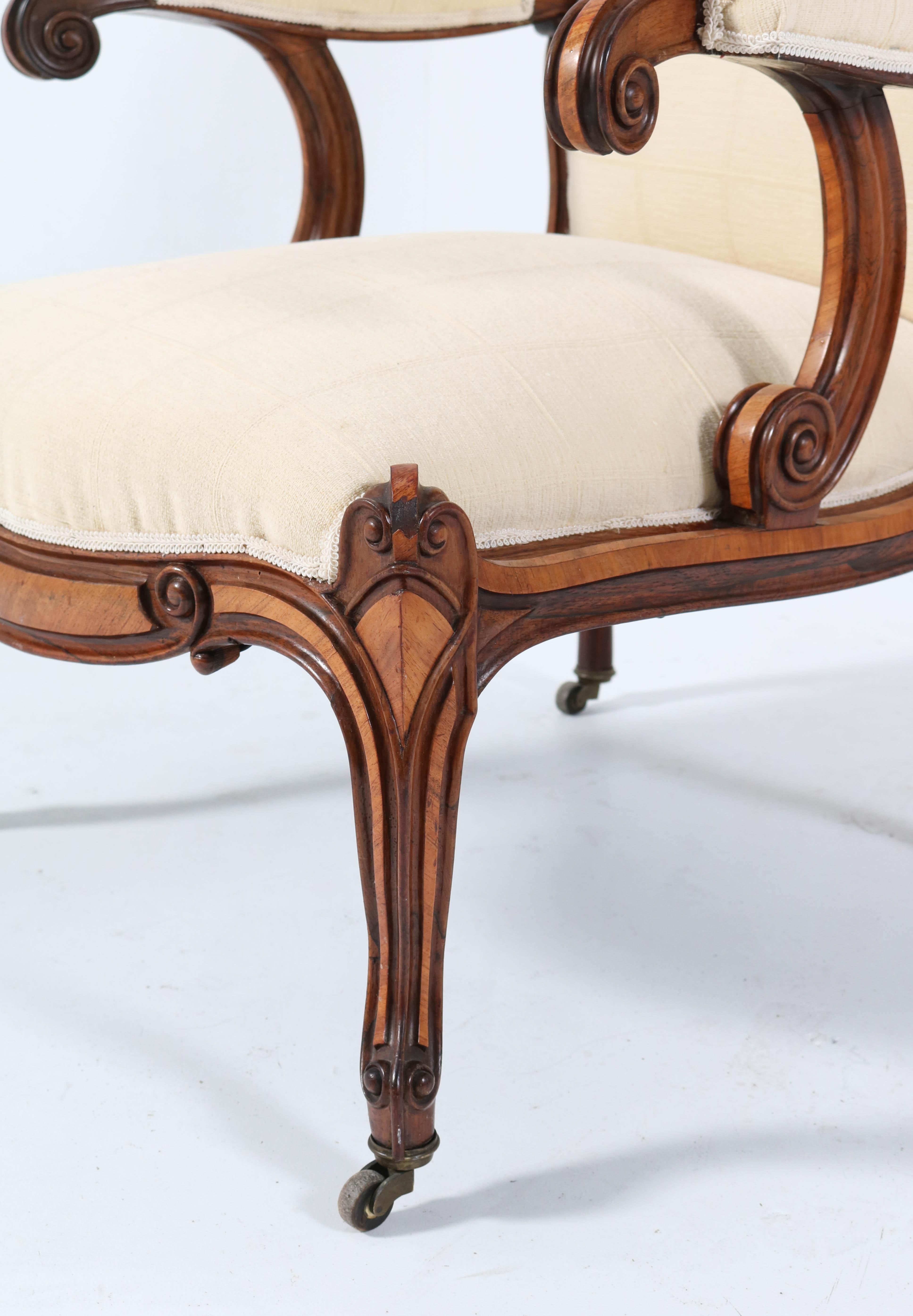 Satinwood Victorian High Back Armchair or Voltaire Chair, 1860s In Good Condition For Sale In Amsterdam, NL