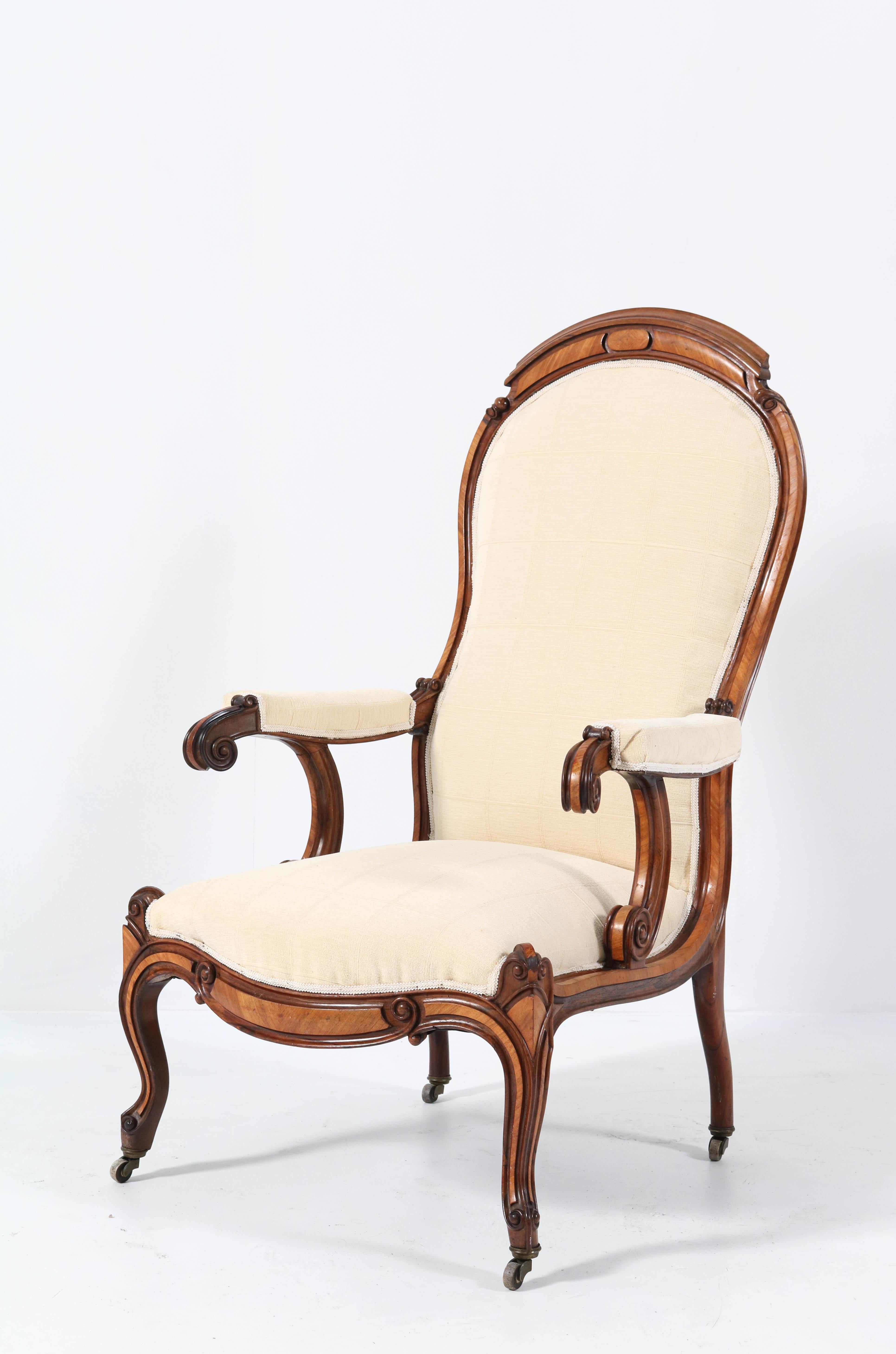 Mid-19th Century Satinwood Victorian High Back Armchair or Voltaire Chair, 1860s For Sale
