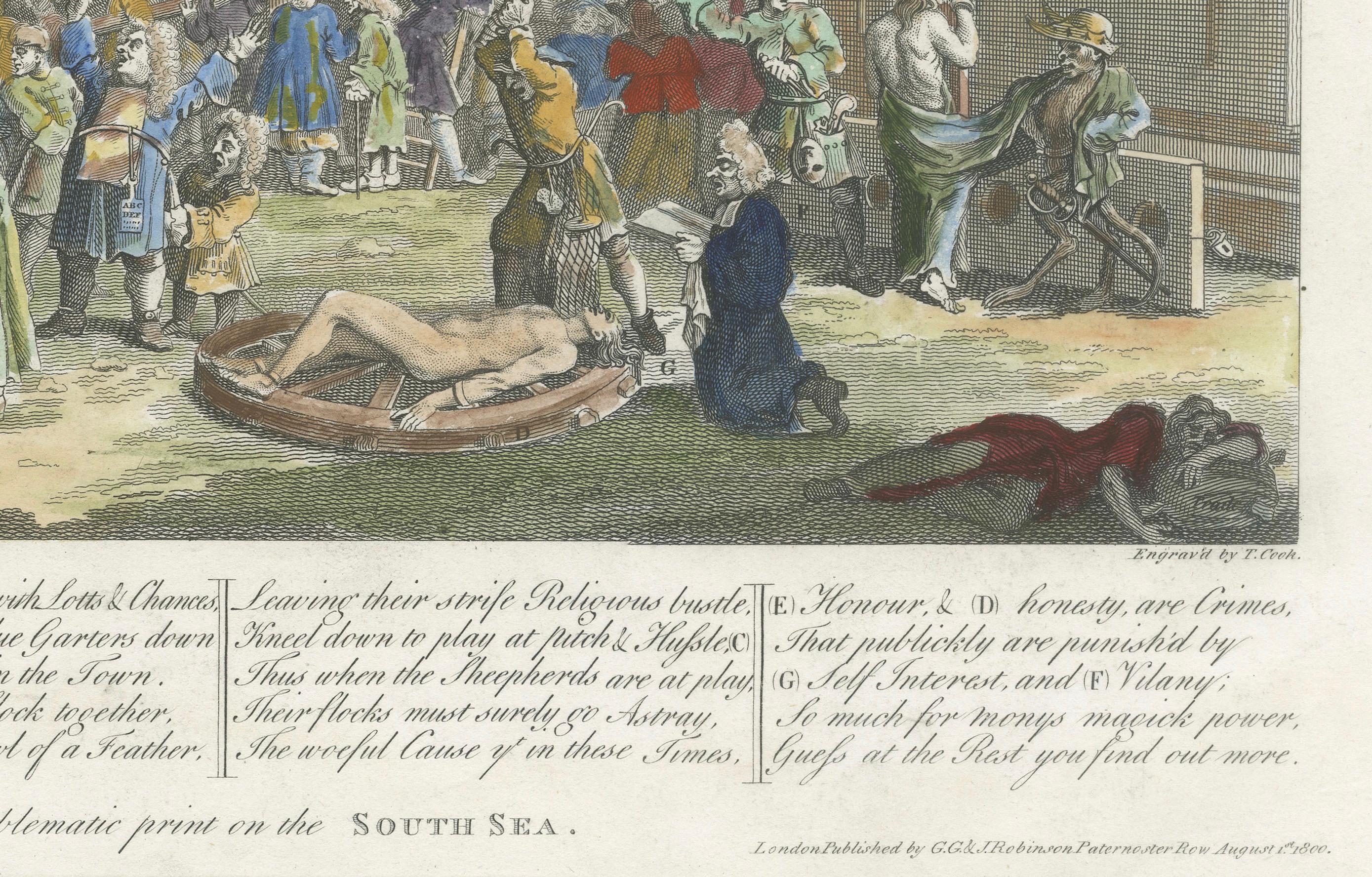 Gravé Satire sur la bulle des mers du Sud et la société britannique par William Hogarth, 1800 en vente