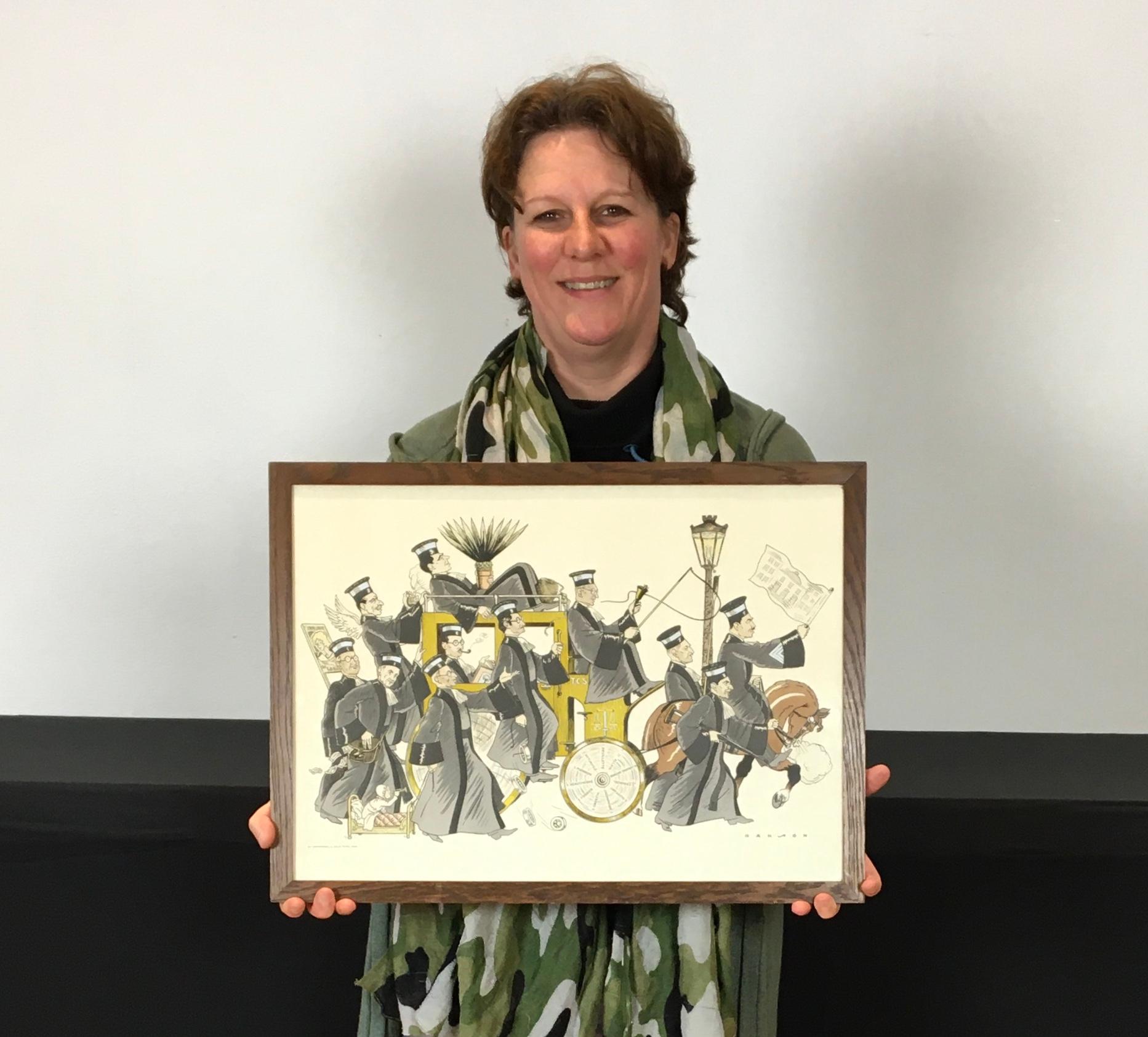 René Gontran Ranson ( 1891 - 1977 ) - Born in Paris France 
French artist - painter - illustrator. 

This work is framed in wood with glass and shows a parade or procession of judges or lawyers with a carriage and horse. 

It's signed  Ranson ----